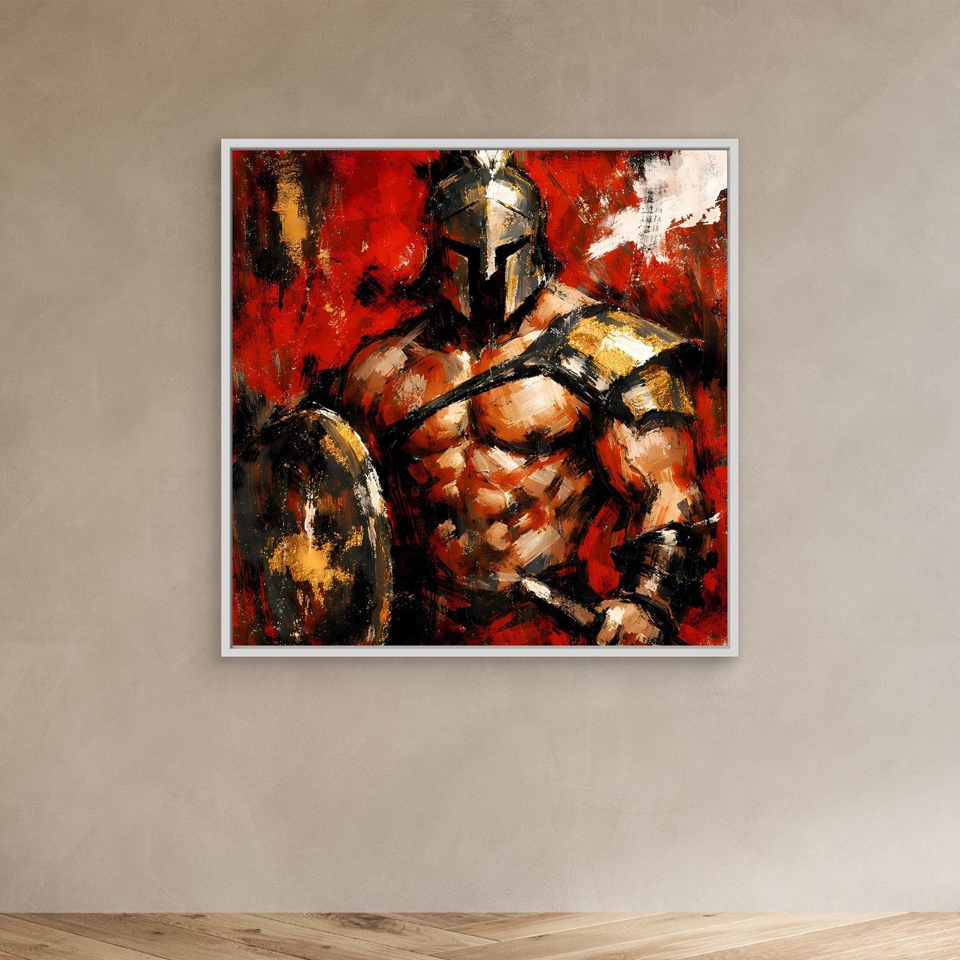 Leinwand Legendärer Spartaner in Rot | Abstraktes Krieger Wandbild Gold