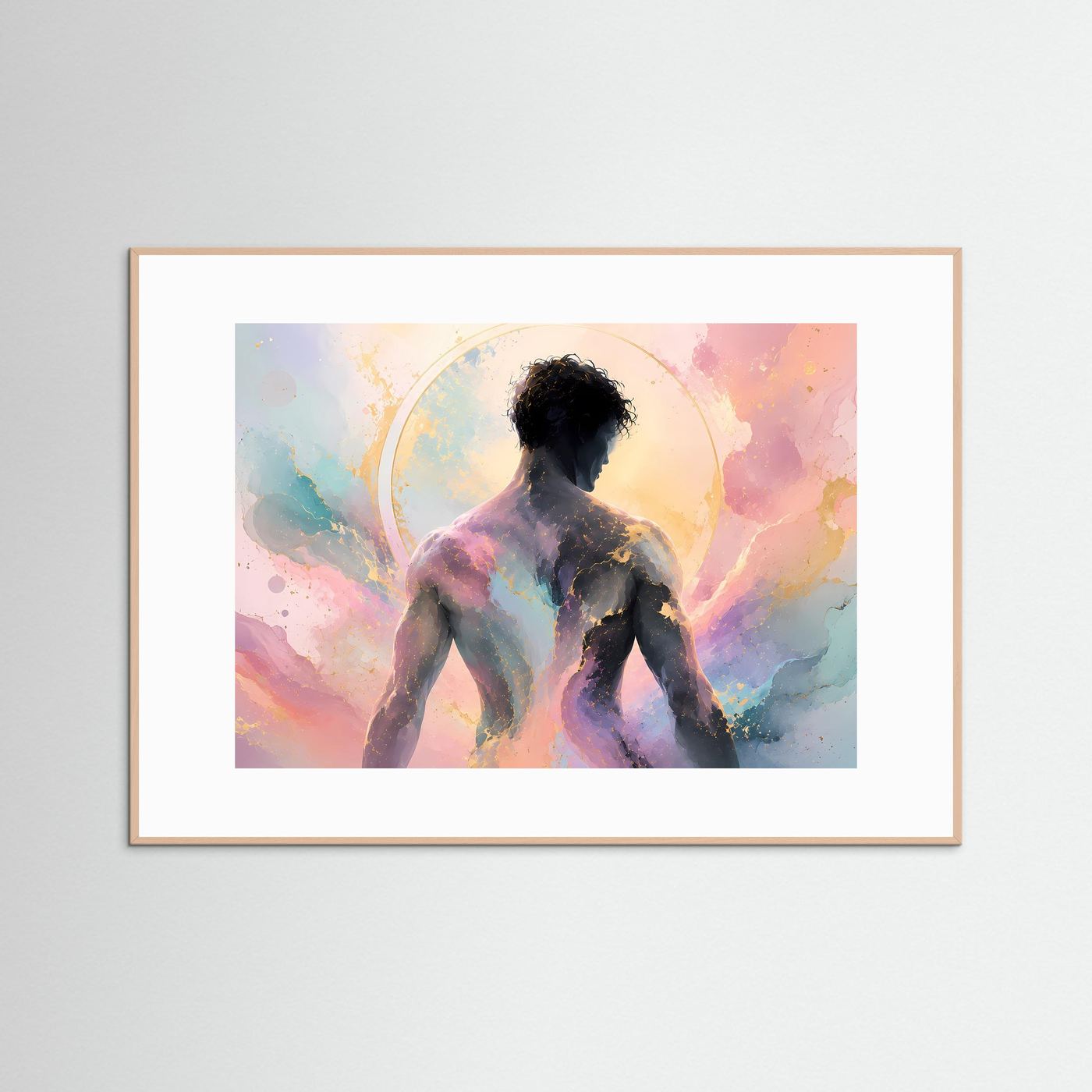 Männer Silhouette Poster Querformat | Abstrakte Figur in Pastell | Moderne Minimalistische Wandkunst