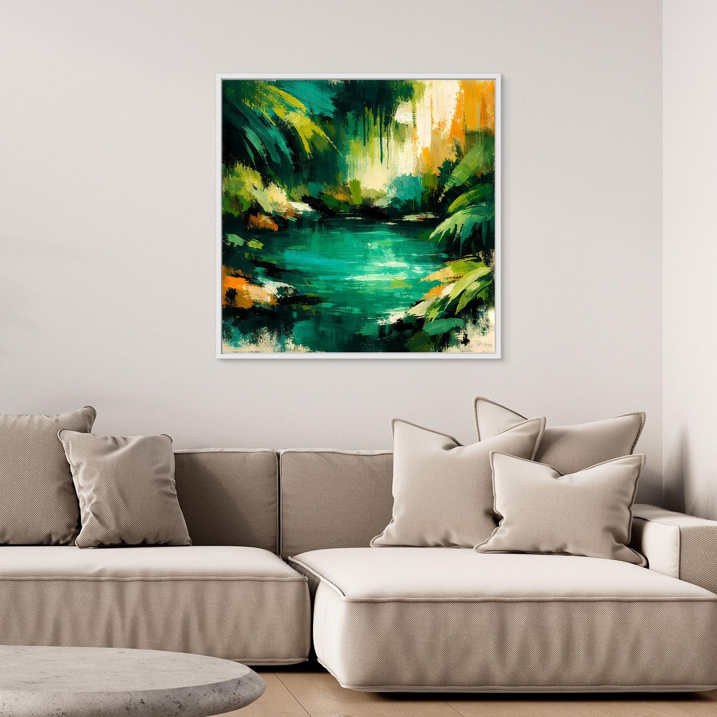 Leinwand Abstraktes Dschungelgewässer | Modernes Urwald Wandbild Smaragdgrün