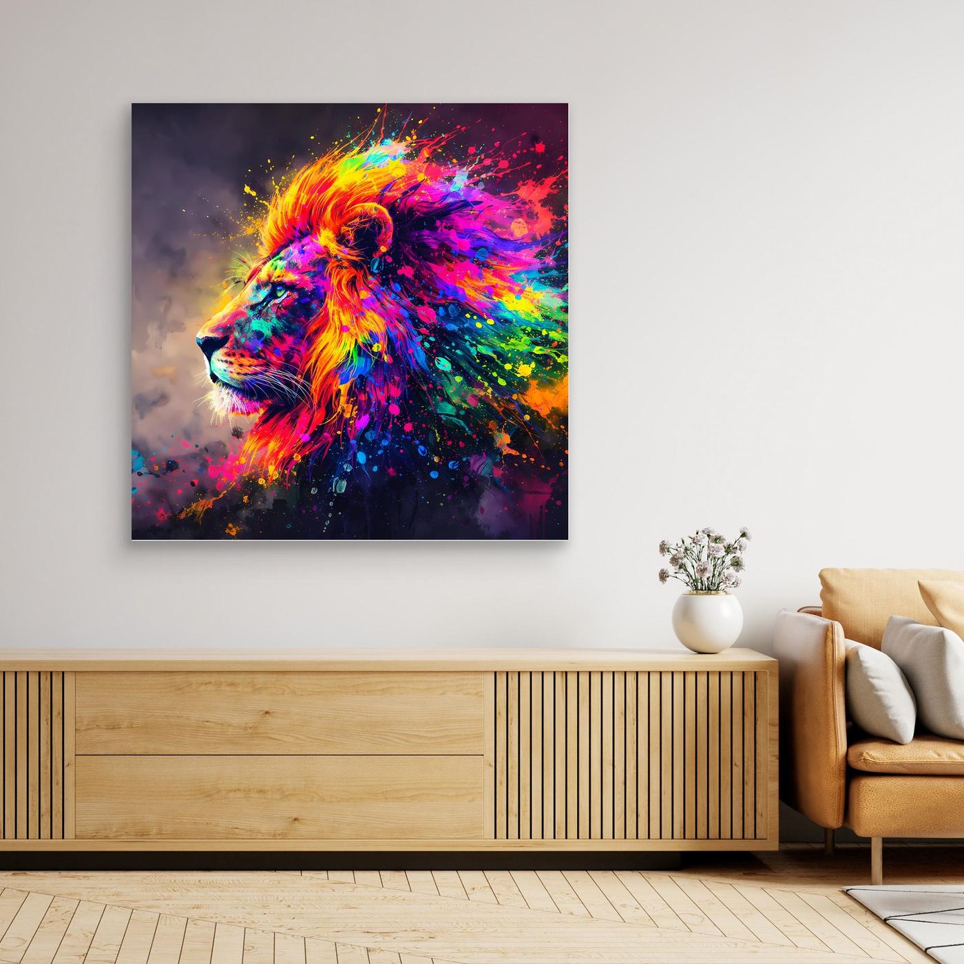 Leinwandbild Majestätischer Löwe | Abstraktes Pop-Art Löwen Wandbild auf Keilrahmen