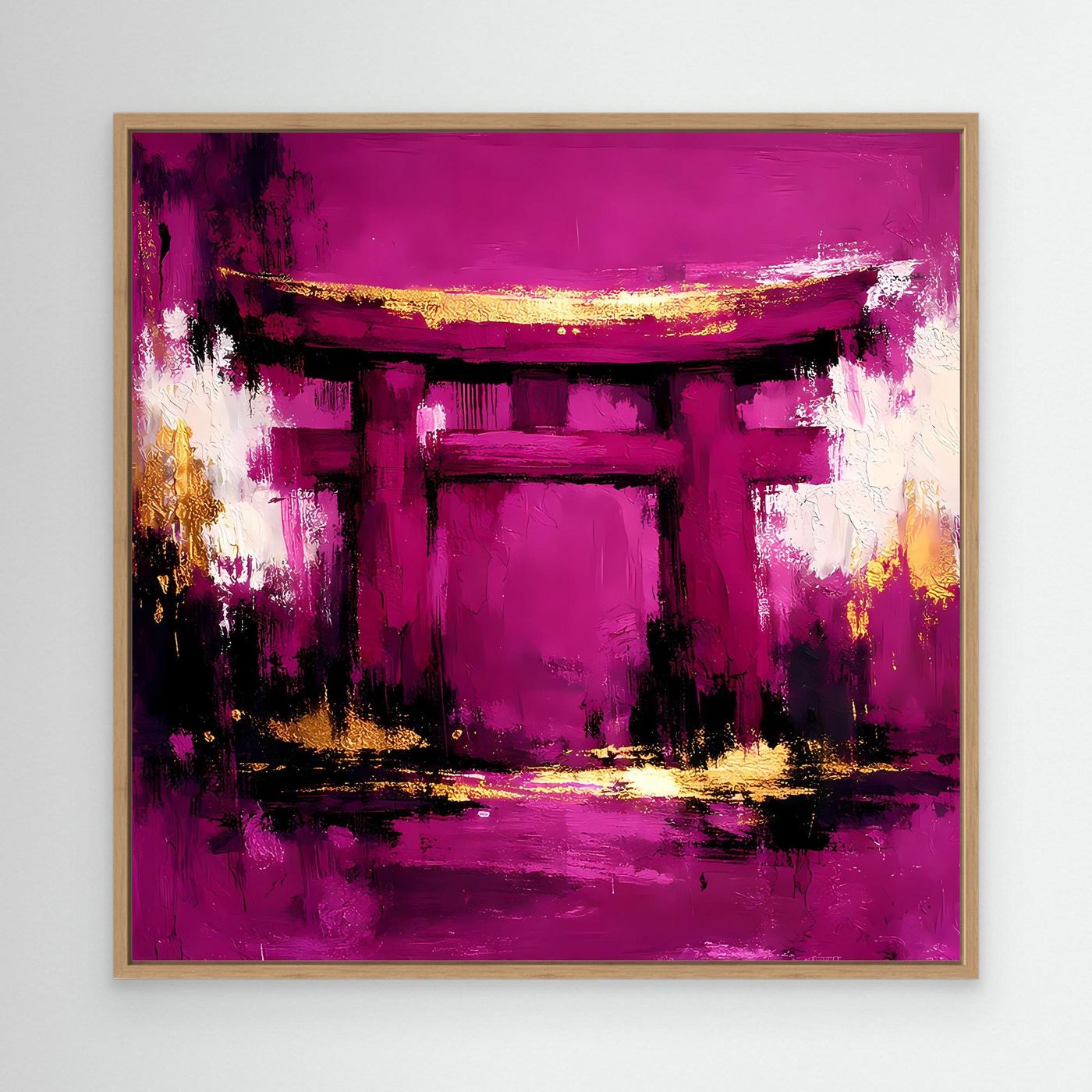 Leinwand Mystisches Torii-Tor in Magenta | Abstraktes Japan Wandbild Moderne Kunst