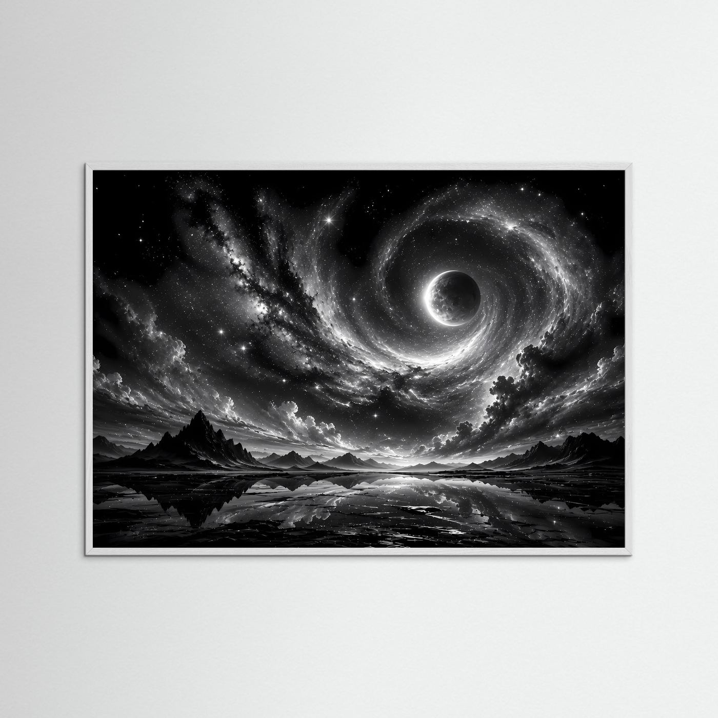 Schwarz Weiß Weltall Poster | Kosmisches Universum Wandbild | Abstrakte Galaxie Modern | Monochrome Wandkunst