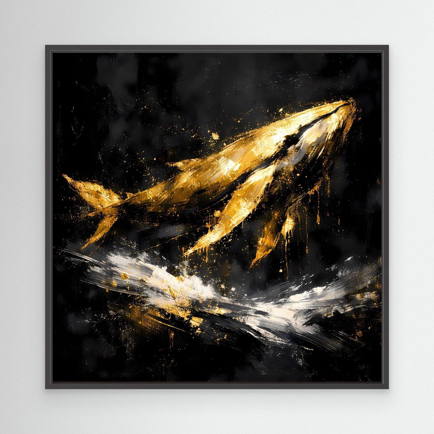 Leinwand Majestätischer Wal in Gold und Schwarz | Modernes Abstraktes Meeres Wandbild