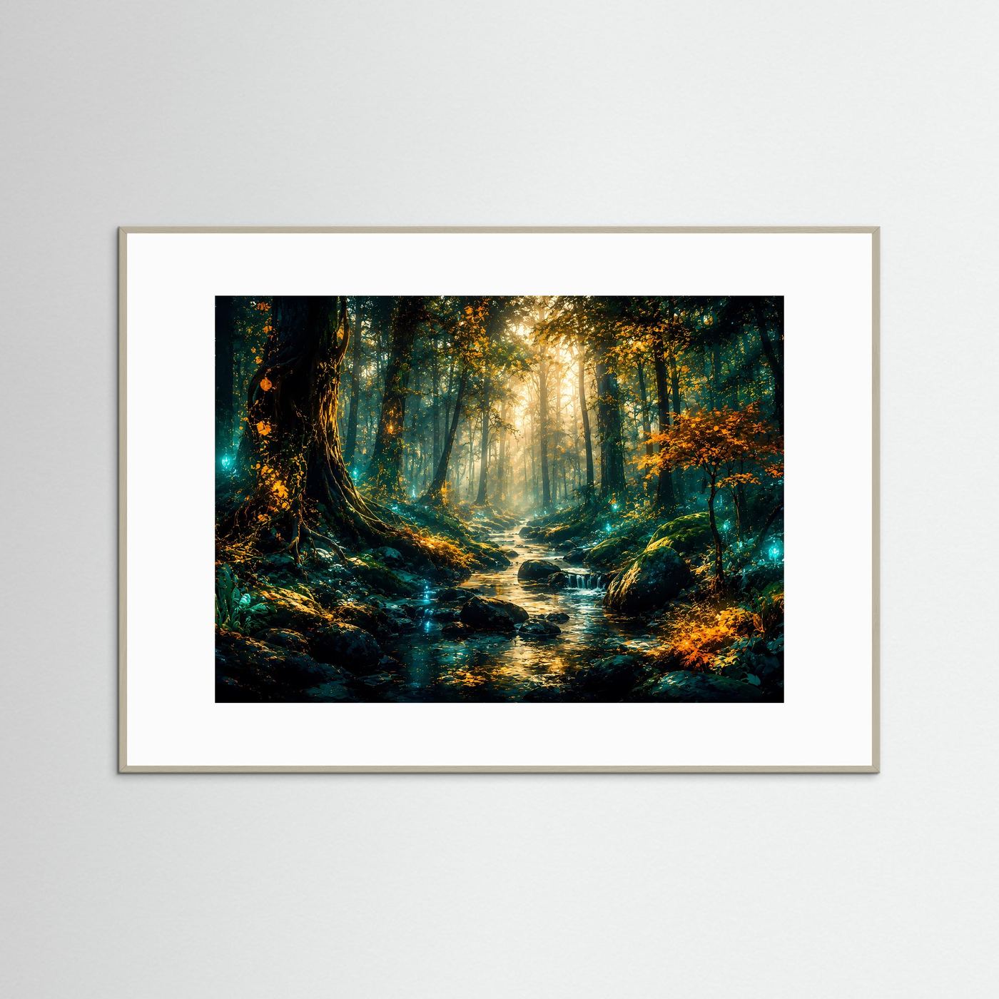 Mystischer Wald Poster | Magischer Wald Bach Wandbild | Fantasy Naturkunst | Moderne Fine Art | Luxus Landschaft Leinwand