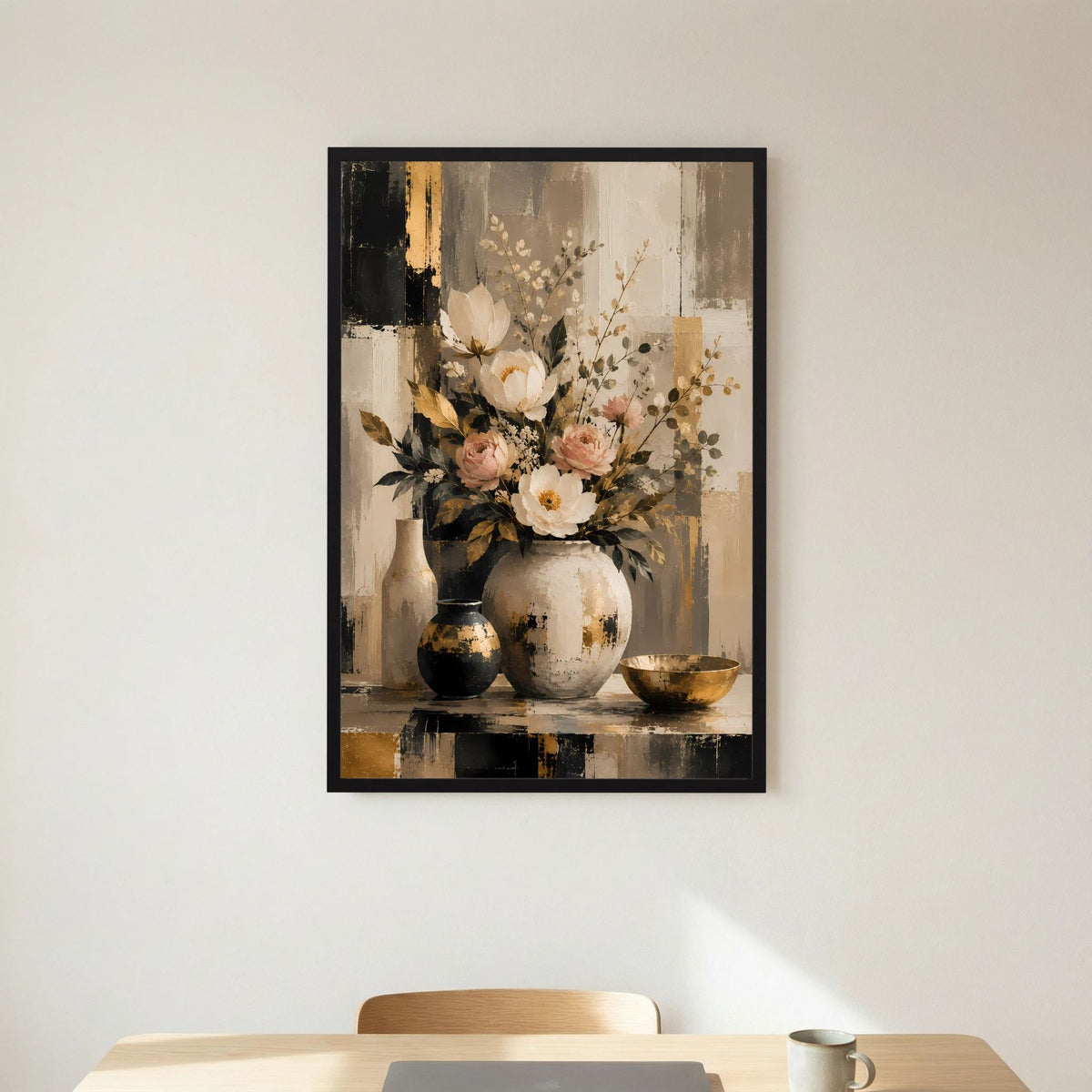 Eleganter Blumenstrauß | Creme Rosa Gold Stillleben | Poster Hochformat