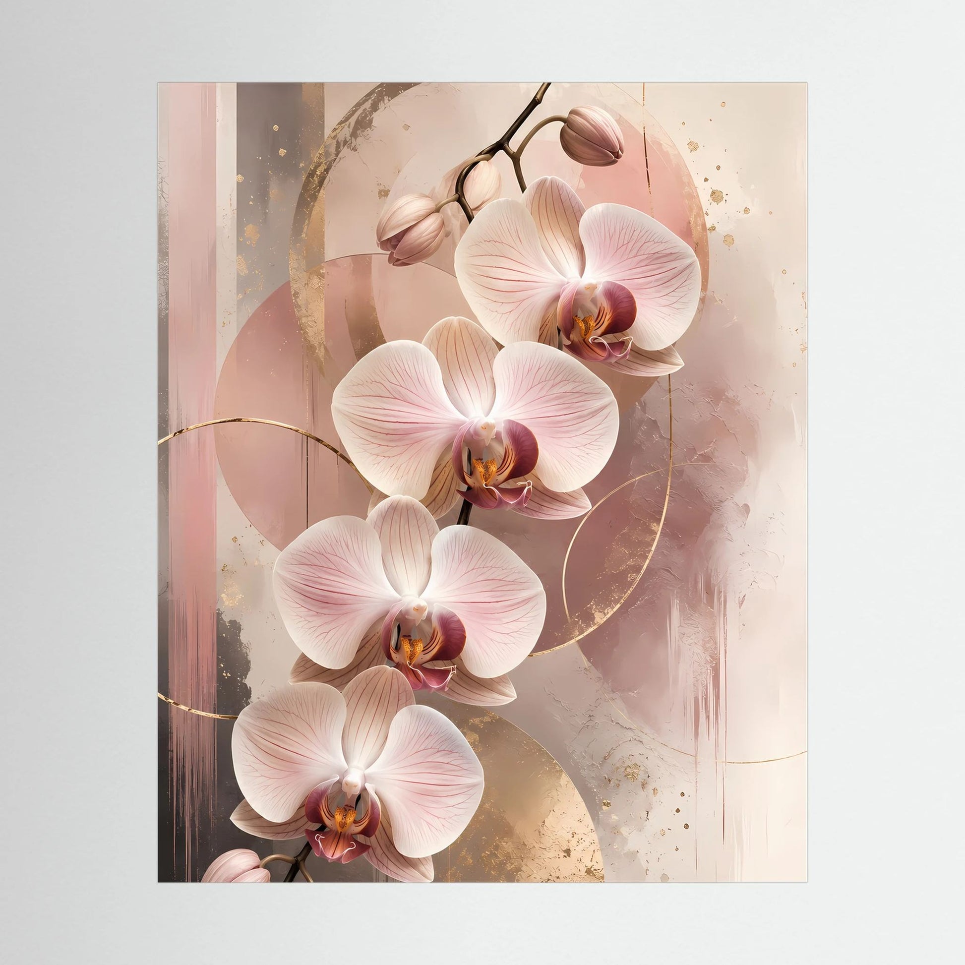 Poster mit roséfarbenen Orchideen und Goldakzenten