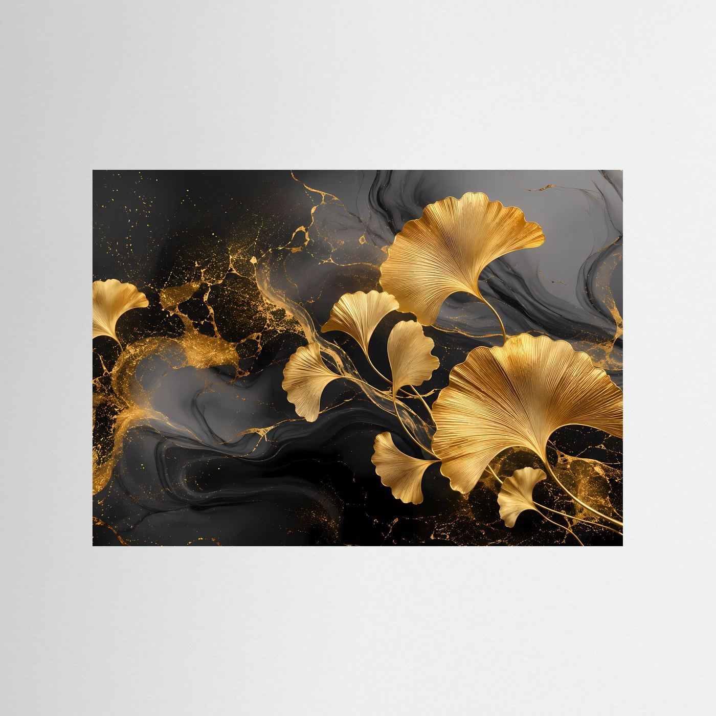 Goldene Ginkgoblätter Poster | Elegante Botanische Wandkunst | Schwarz Gold Abstrakt | Luxuriöse Blätter Kunst | Premium Leinwand Wall Art