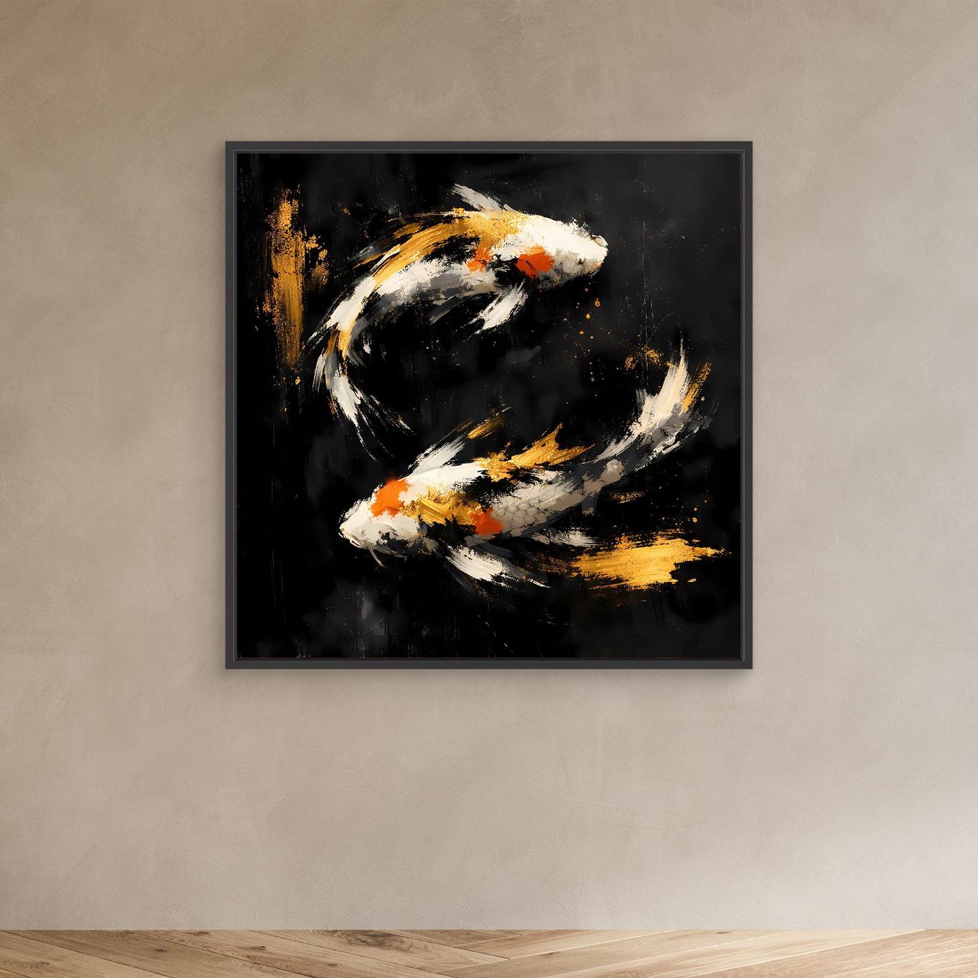 Leinwand Abstrakte Koi-Fische in Gold und Orange | Modernes Yin Yang Wandbild