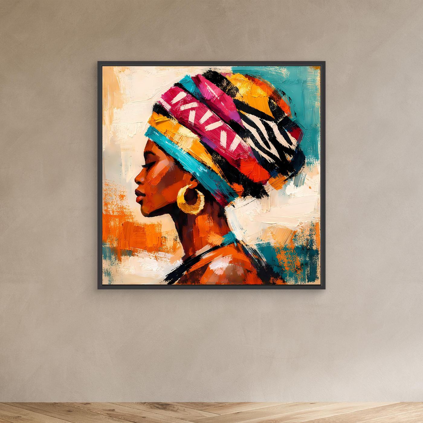 Leinwand Afrikanische Schönheit mit Kopftuch | Abstraktes Modern Art Porträt Wandbild