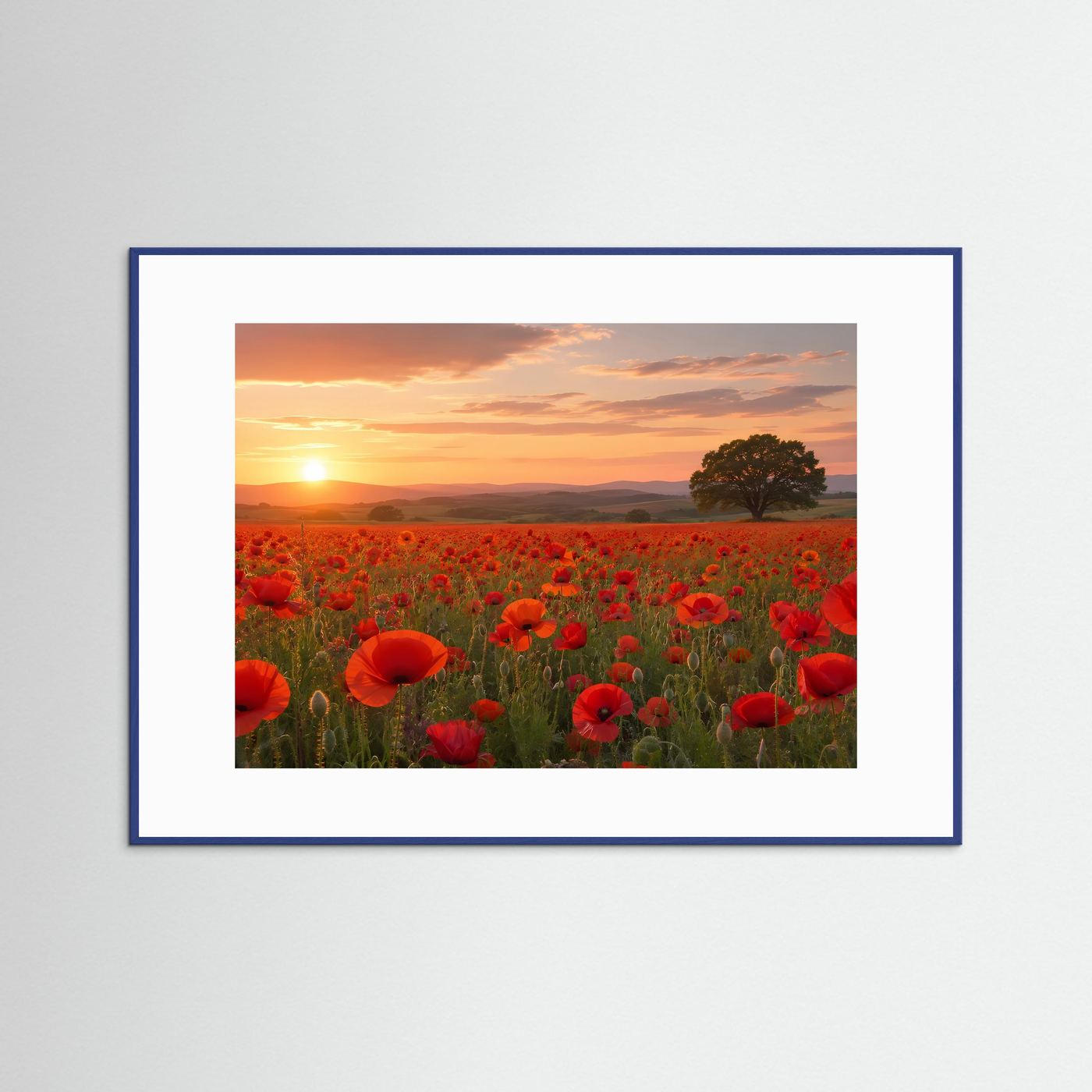 Mohnblumen Poster Querformat | Rotes Mohnfeld bei Sonnenuntergang