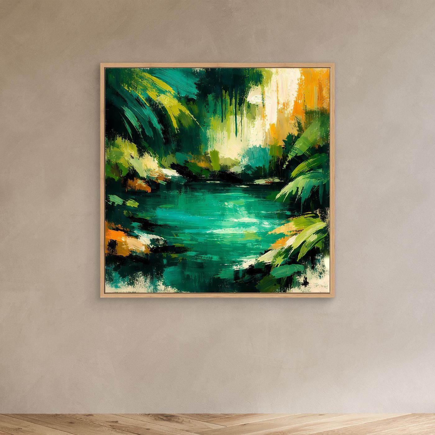 Leinwand Abstraktes Dschungelgewässer | Modernes Urwald Wandbild Smaragdgrün