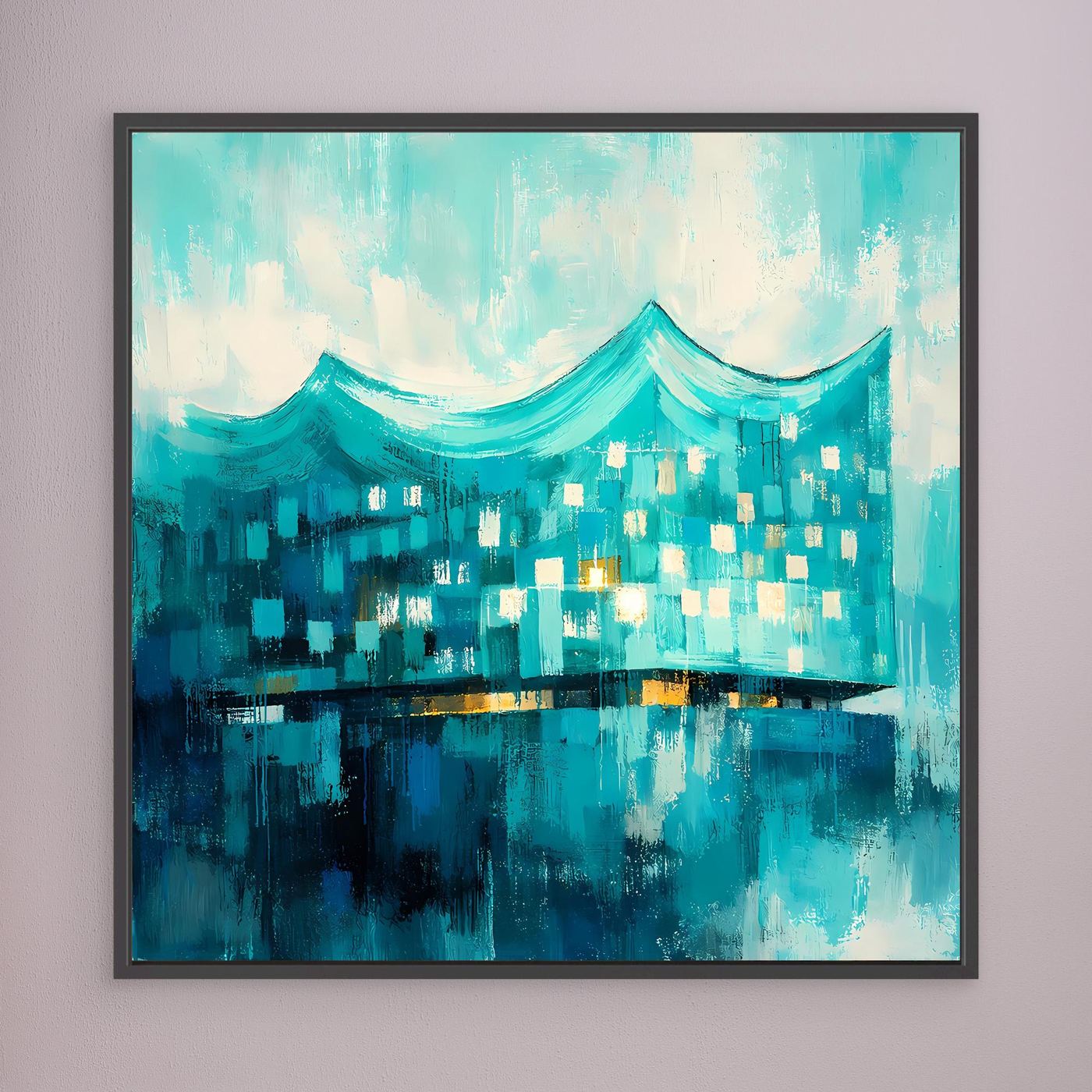 Leinwand Elbphilharmonie Wellen in Türkis | Abstraktes Architektur‑Wandbild