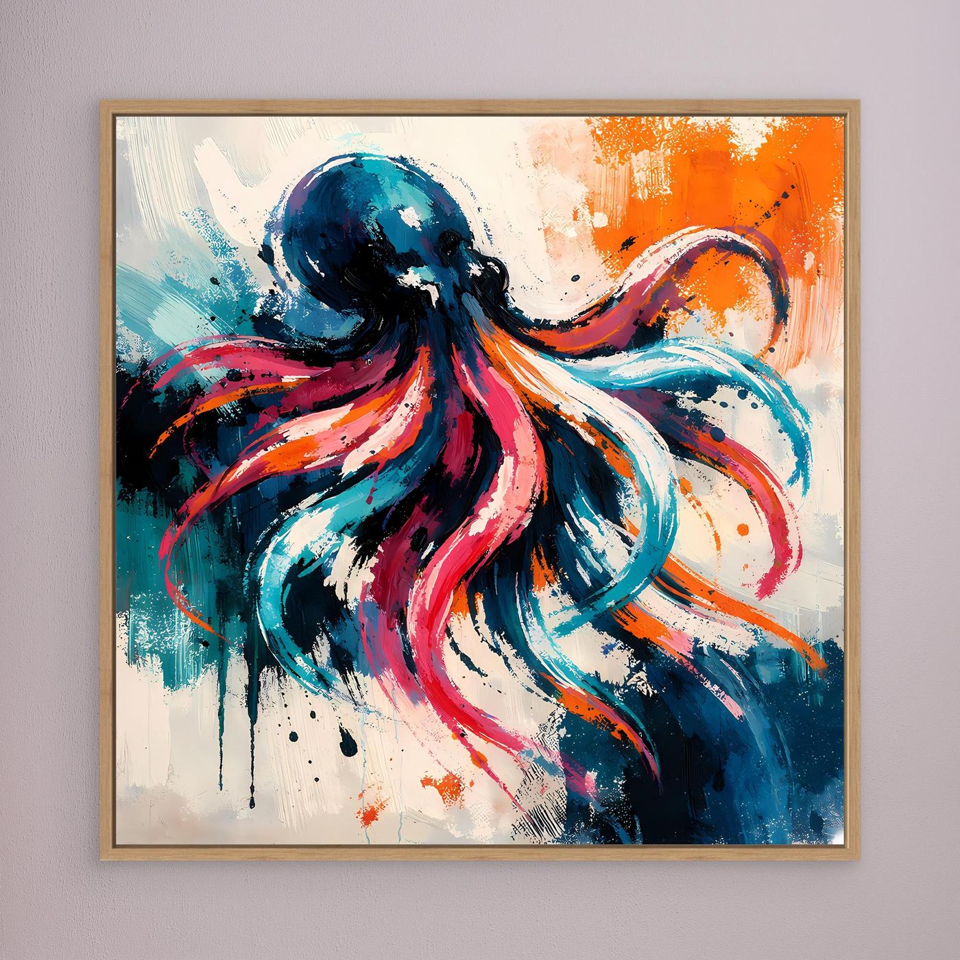 Leinwand Dynamischer Oktopus im Farbenmeer | Abstraktes Krake Wandbild