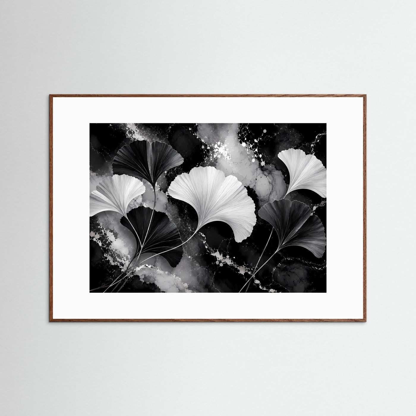 Ginkgo Blätter Poster Schwarz Weiß | Moderne Botanische Wandkunst | Elegantes Abstraktes Natur Wandbild | Minimalistische Kunst