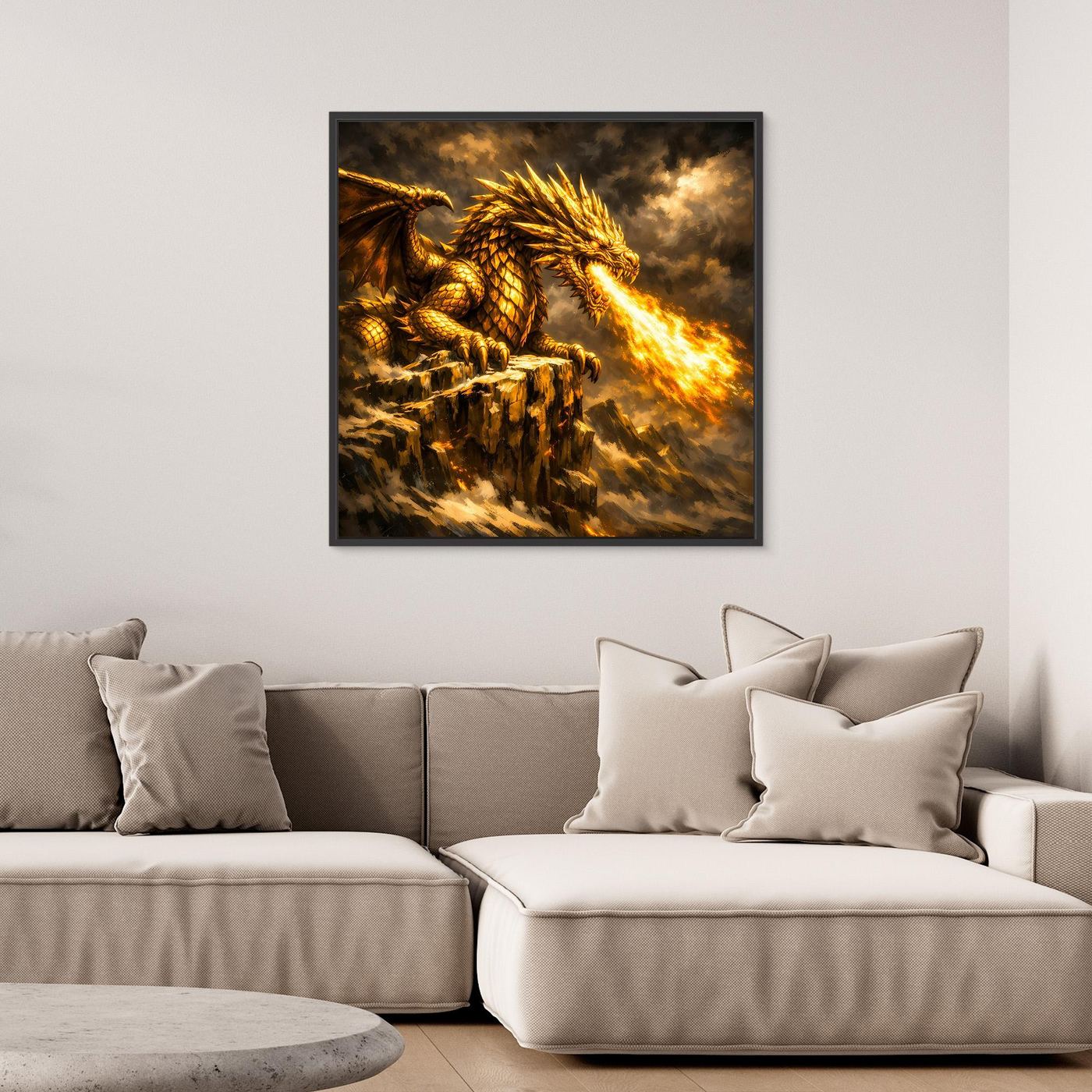 Leinwand Goldener Drache | Majestätisches Fantasy Wandbild