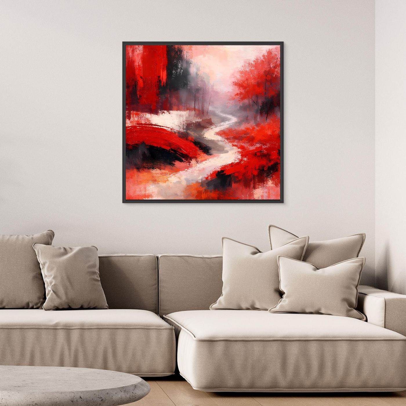 Leinwand Traditionelle Rote Brücke am Fluss | Japanisches Natur Wandbild