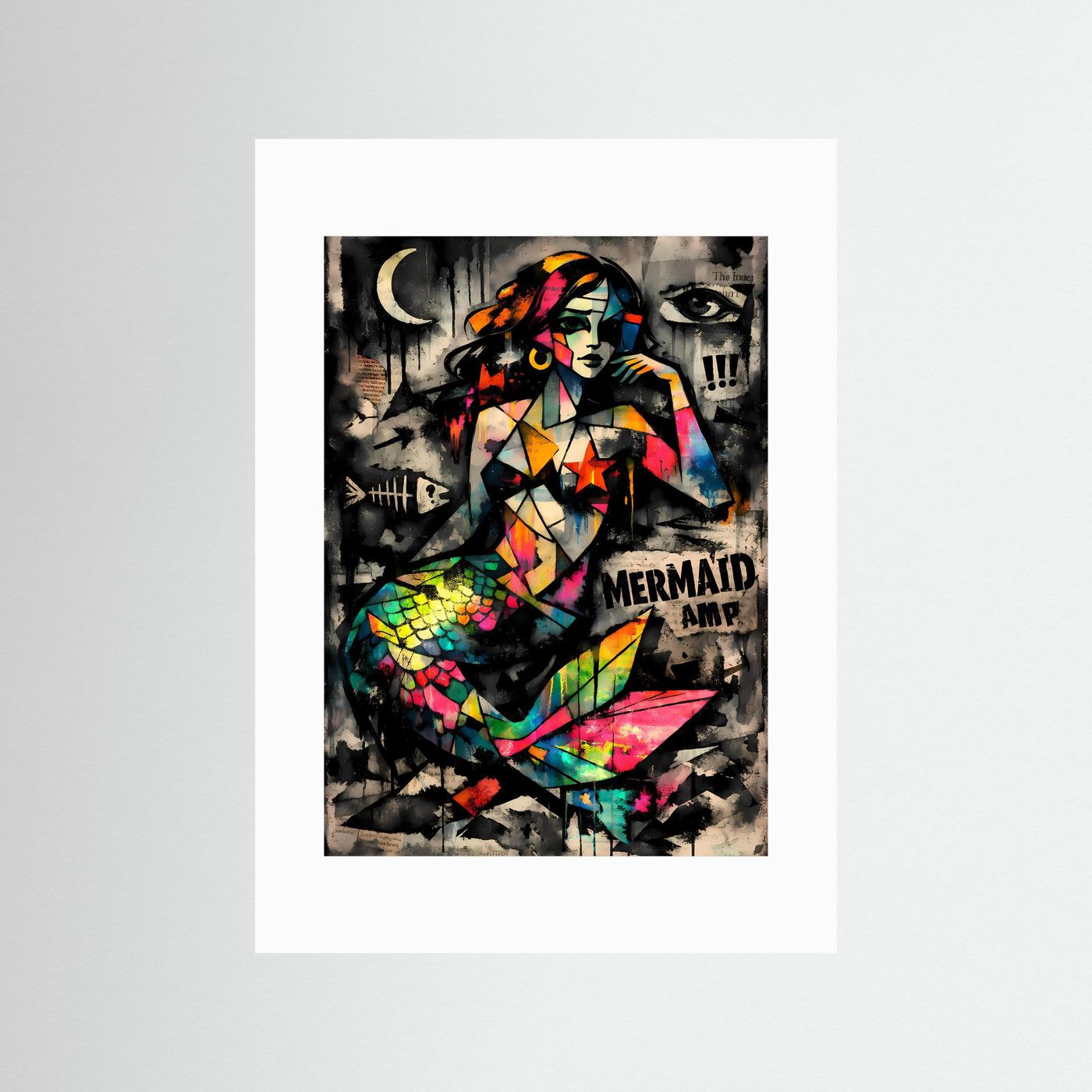 The Pop Art Mermaid | Luxuriöses Meerjungfrauen Poster Bunt & Dunkel | Abstraktes Kunstposter Hochformat
