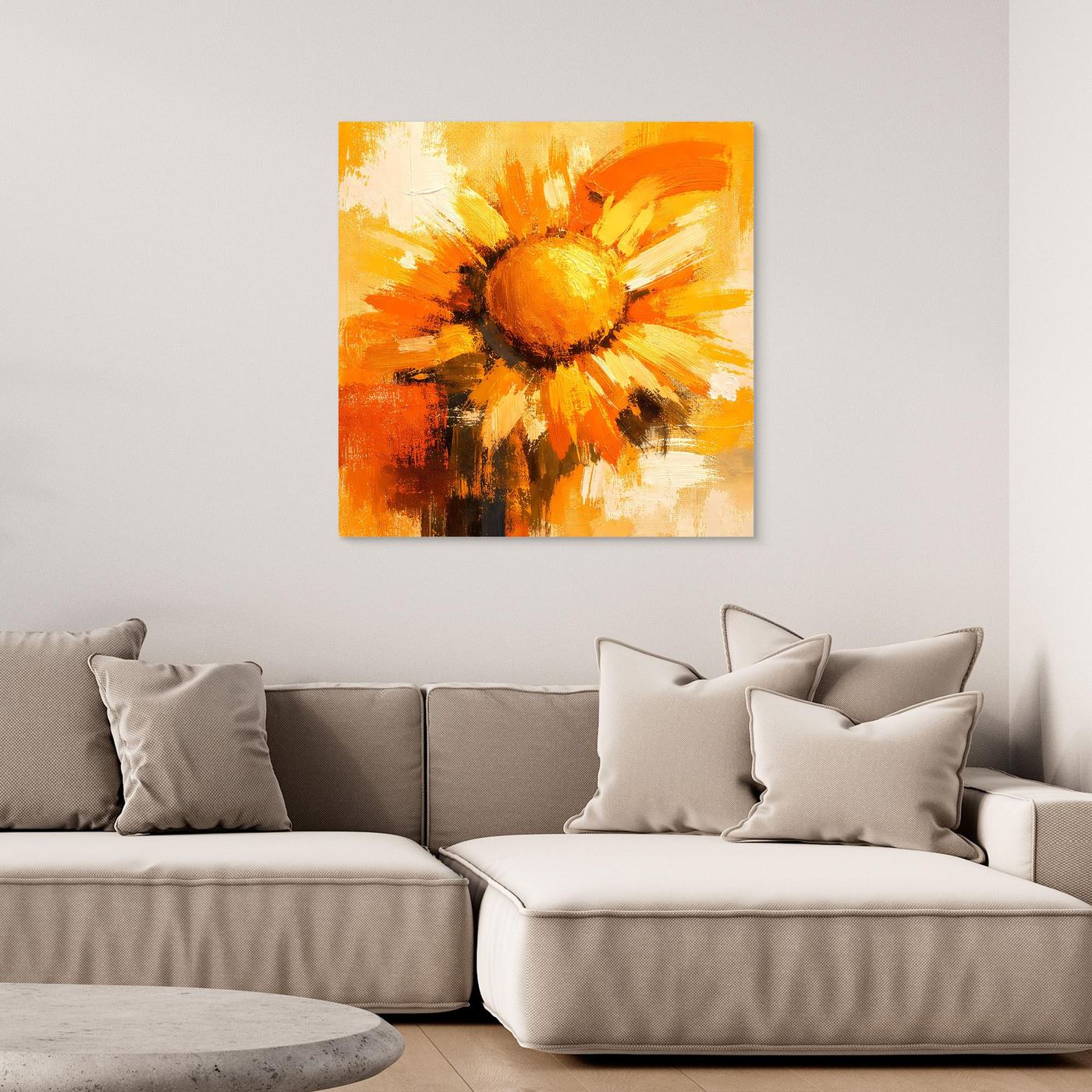 Leinwand Abstraktes Sonnenblumen Gemälde | Modernes Florales Wandbild Gelb Orange