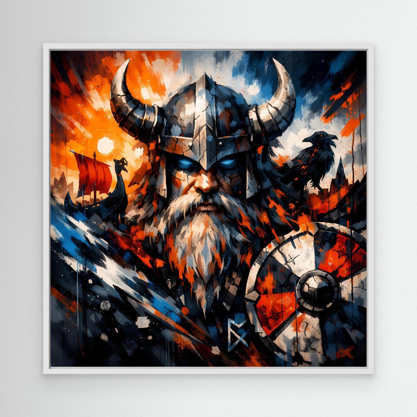 Leinwand Mythischer Wikinger-Krieger | Modernes Abstraktes Nordmann Wandbild