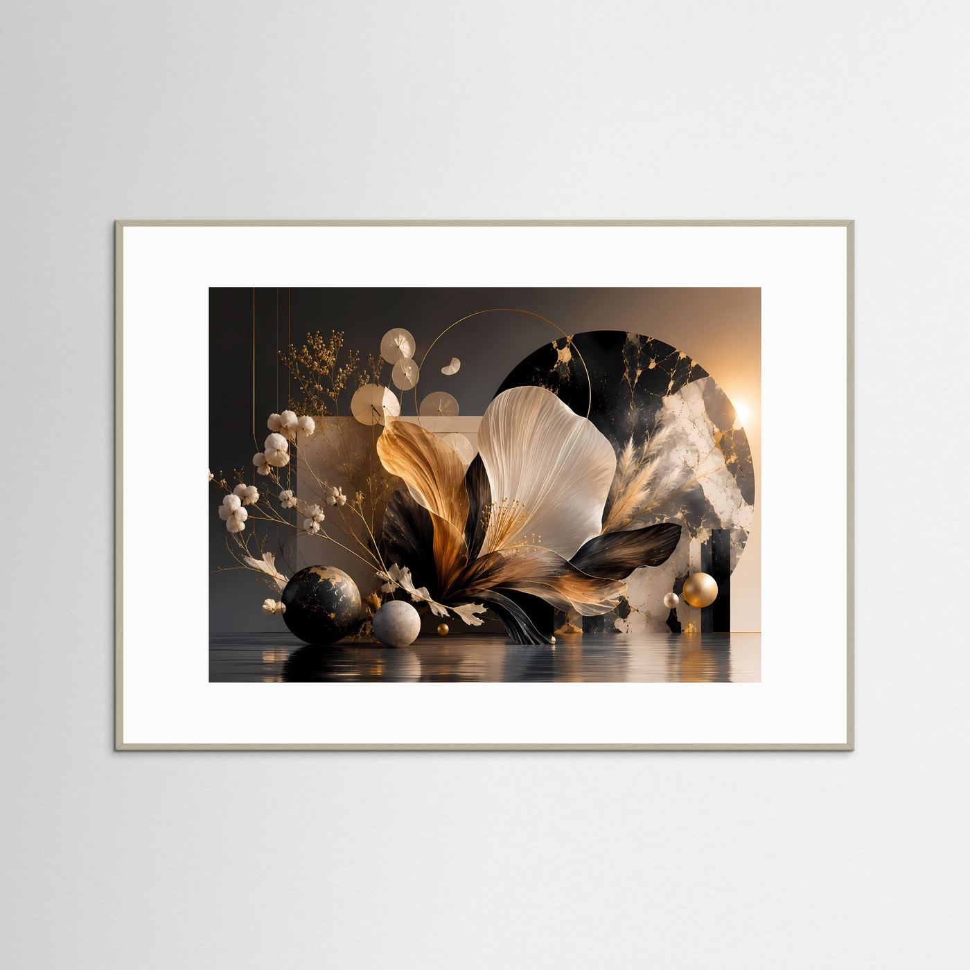 Abstrakte Blume Poster | Schwarz Gold Botanische Wandkunst | Elegante Floral Kunst | Moderne Luxus Leinwand | Minimalistische Wall Art
