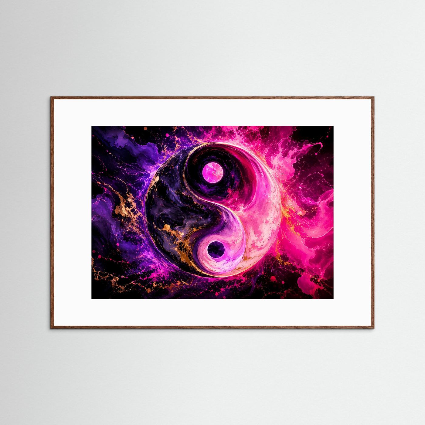 Yin Yang Poster Querformat | Abstrakte Neon Wandkunst Pink Lila | Spirituelle Moderne Leinwandkunst