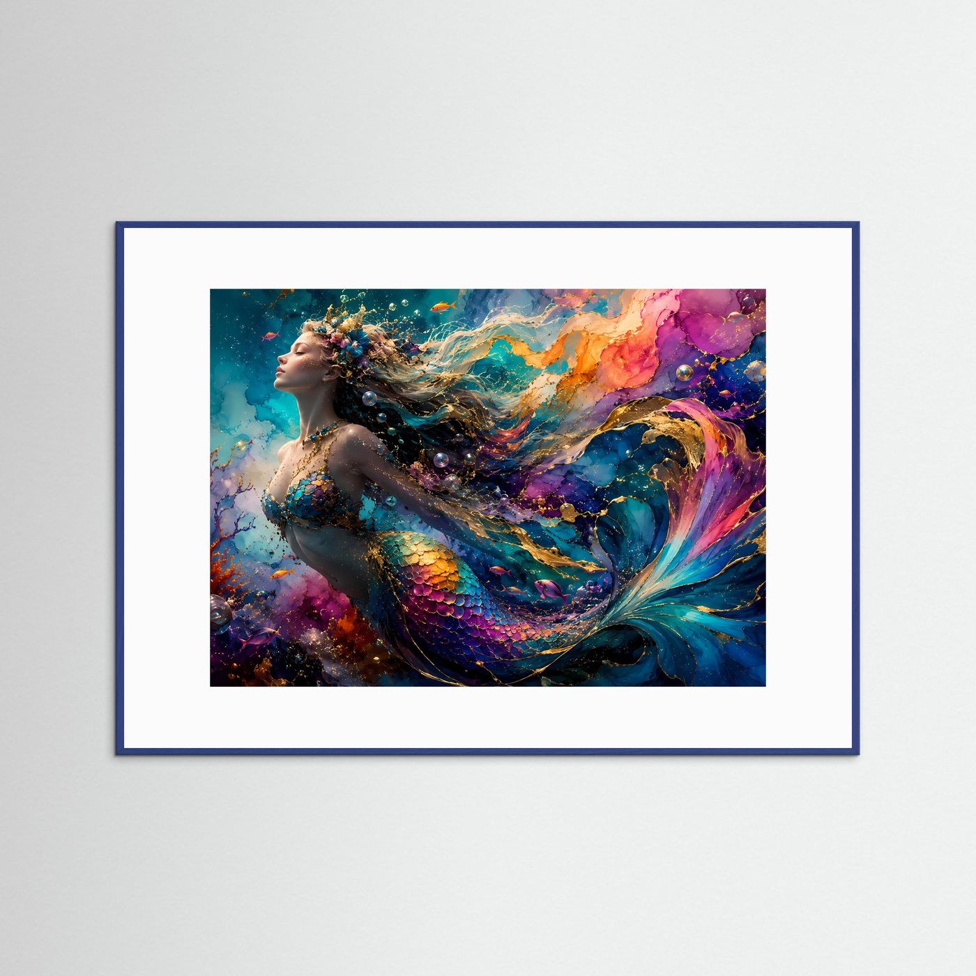 Meerjungfrau Poster | Farbenfrohe Unterwasser Fantasy Kunst | Mystische Sirene Wandbild | Ozean Leinwand | Luxuriöse Mermaid Wall Art