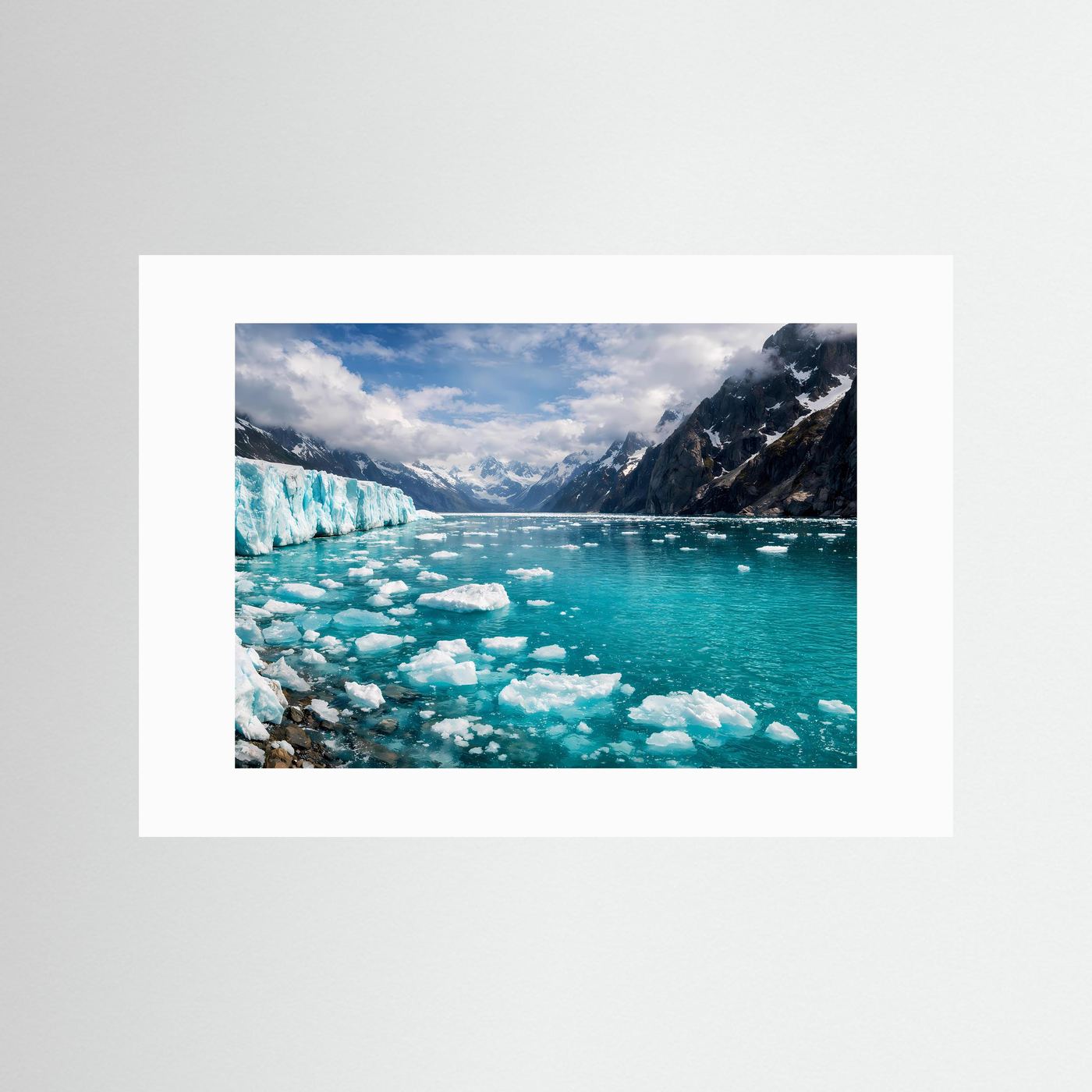 Gletscher und Eisberge im Fjord | Arktis Naturposter Querformat