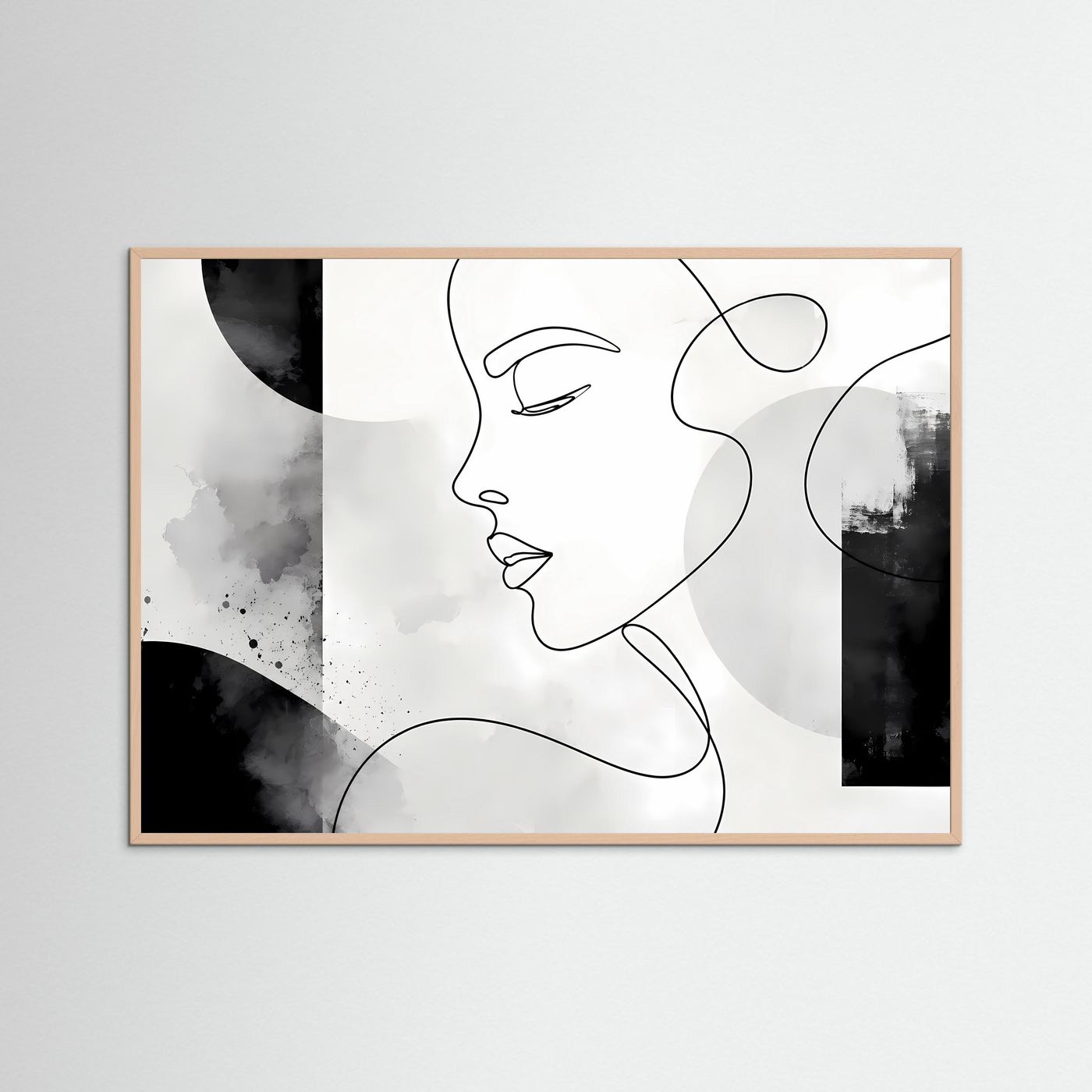 Minimalistisches One Line Gesicht Wandbild | Schwarz Weiß Line Art Poster | Modernes Frauenportrait | Skandinavische Boho Kunst | Abstrakte Leinwand