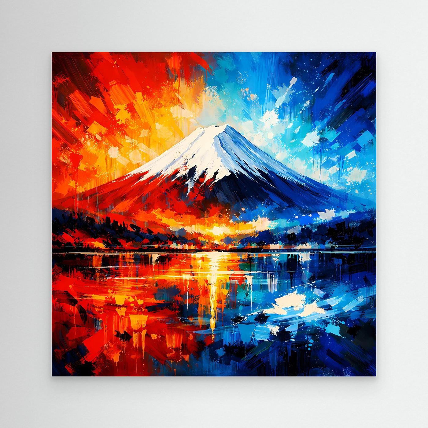 Leinwand Majestätischer Mount Fuji im Feuer- und Eis-Kontrast | Abstraktes Japan Wandbild