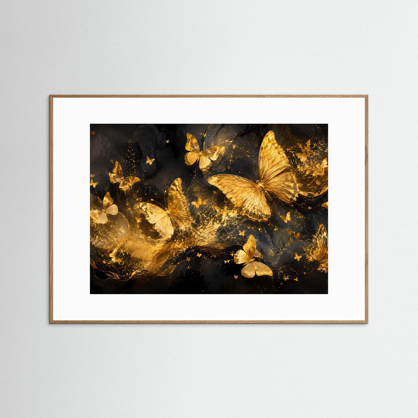 Goldene Schmetterlinge Poster | Luxuriöse Schwarz Gold Wandkunst | Elegantes Abstraktes Schmetterlingsbild | Modernes Wandbild | Premium Wall Art