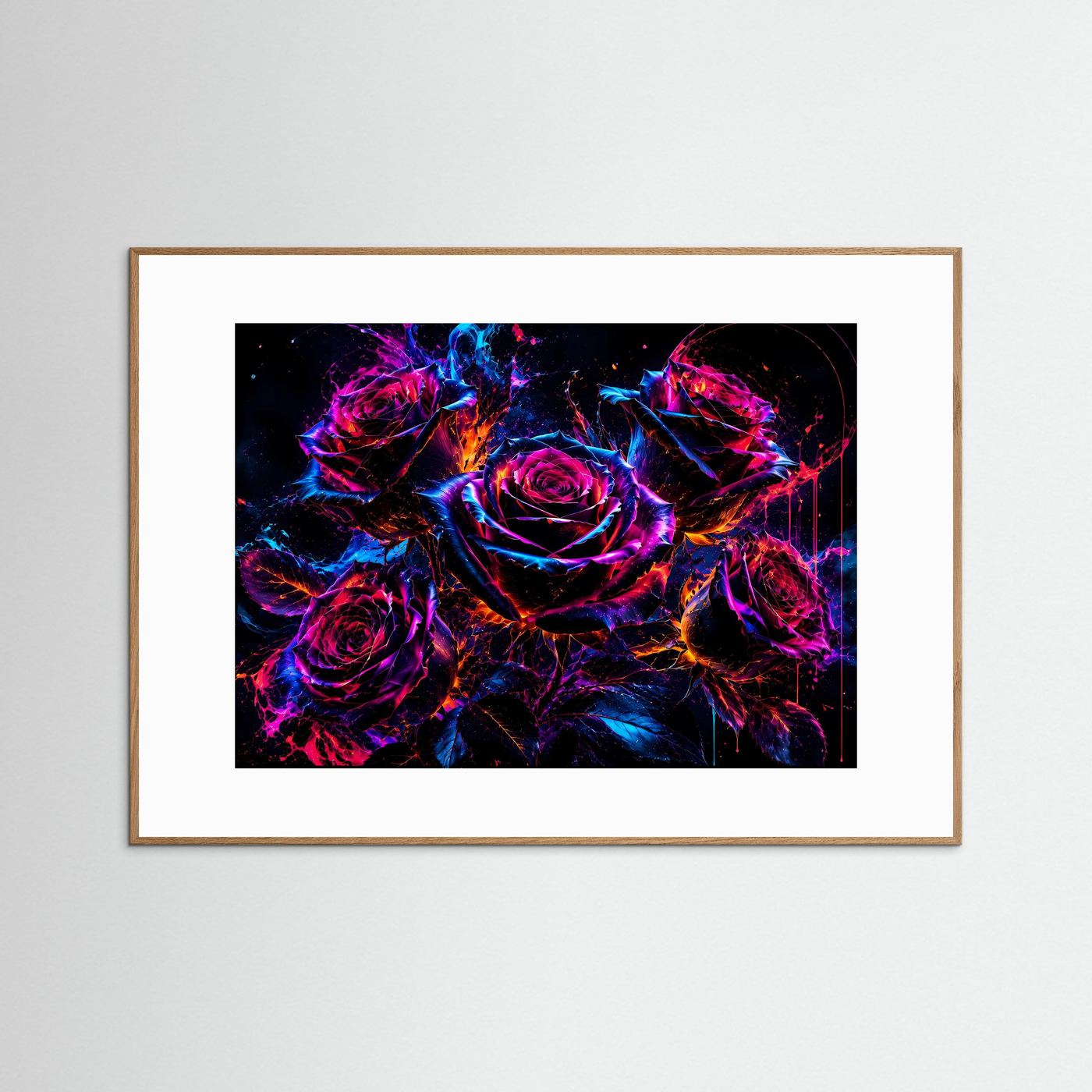 Neon Rosen Explosion | Futurale Blumenkunst in Pink & Blau