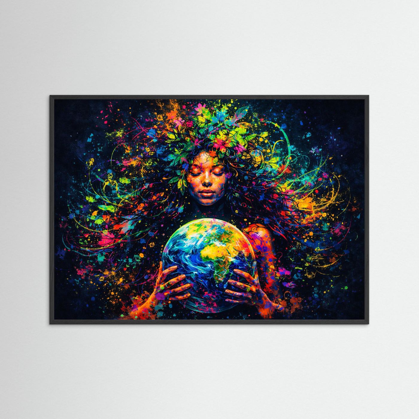 Mutter Erde Kunstmotiv mit Globus | Buntes Natur Göttin Wandbild & Poster Querformat