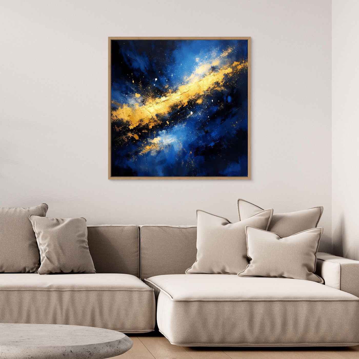 Leinwand Abstraktes Universum in Blau und Gold | Modernes Kosmos Wandbild