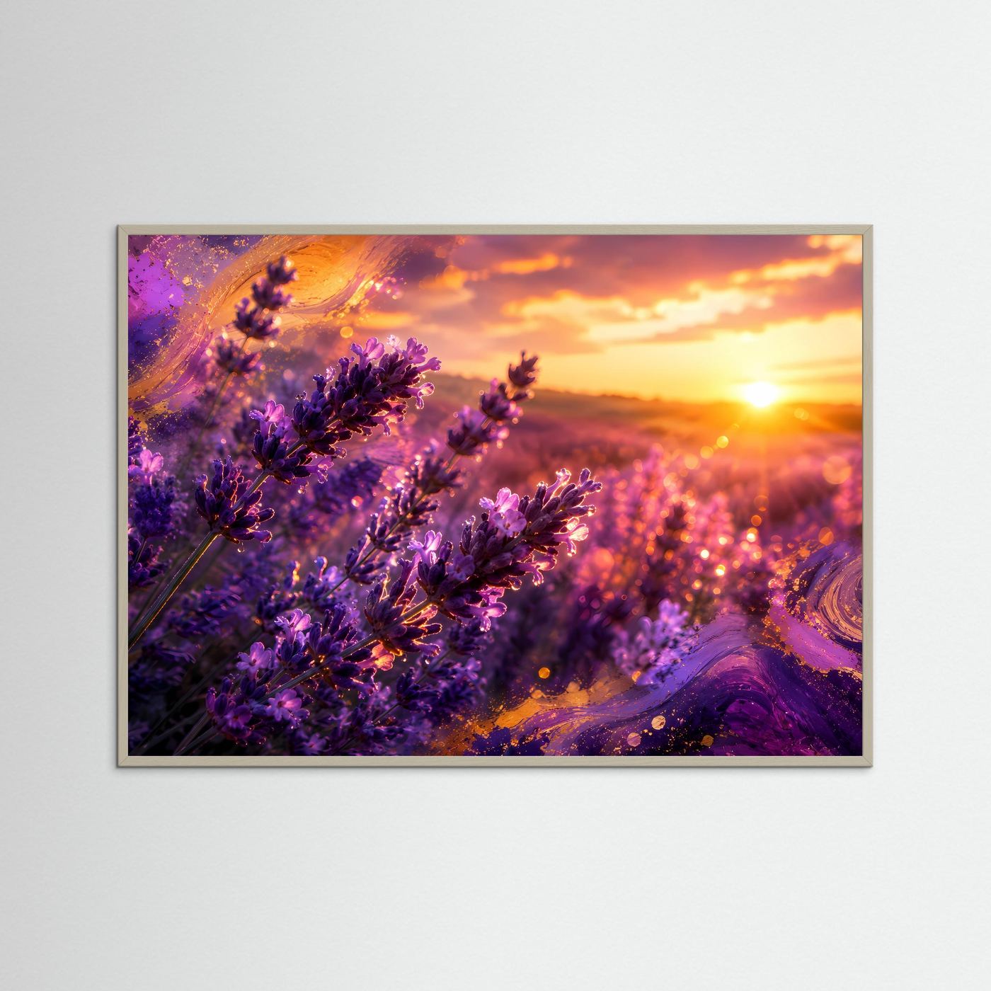 Lavendelfeld Sonnenuntergang Poster | Lavendel Wandbild | Provence Landschaft | Abstrakte Naturkunst | Moderner Fine Art Kunstdruck