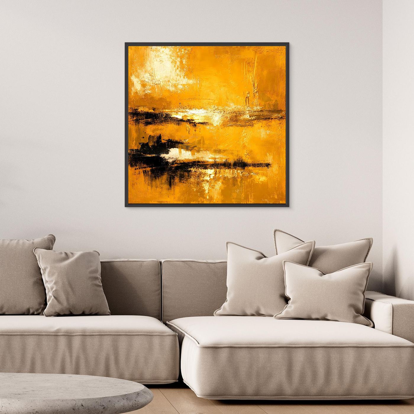 Leinwand Abstrakte Goldlandschaft am See | Modernes Elegantes Horizont Wandbild