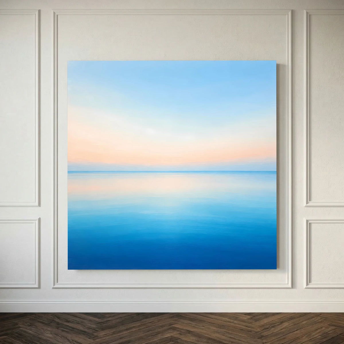 Quadratisches Leinwandbild mit abstraktem Meerblick im Pastellfarbton