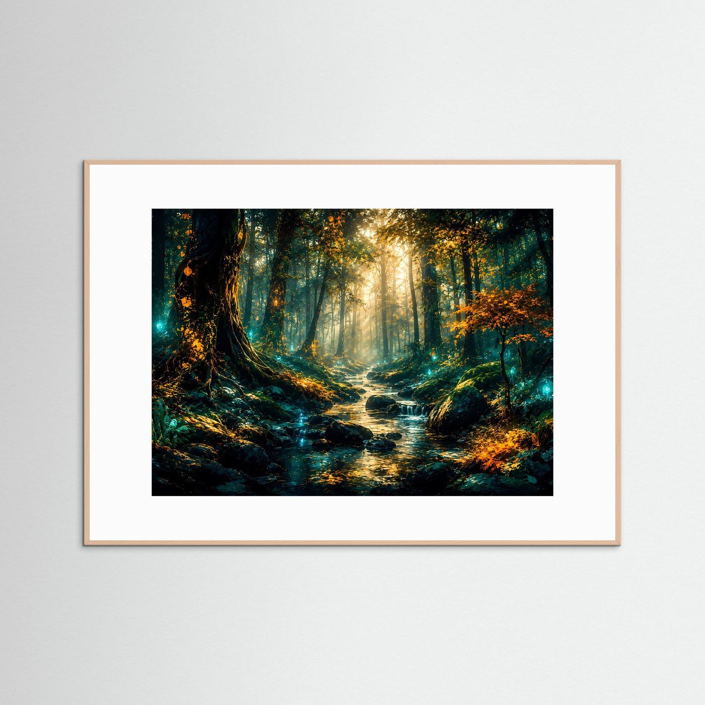 Mystischer Wald Poster | Magischer Wald Bach Wandbild | Fantasy Naturkunst | Moderne Fine Art | Luxus Landschaft Leinwand