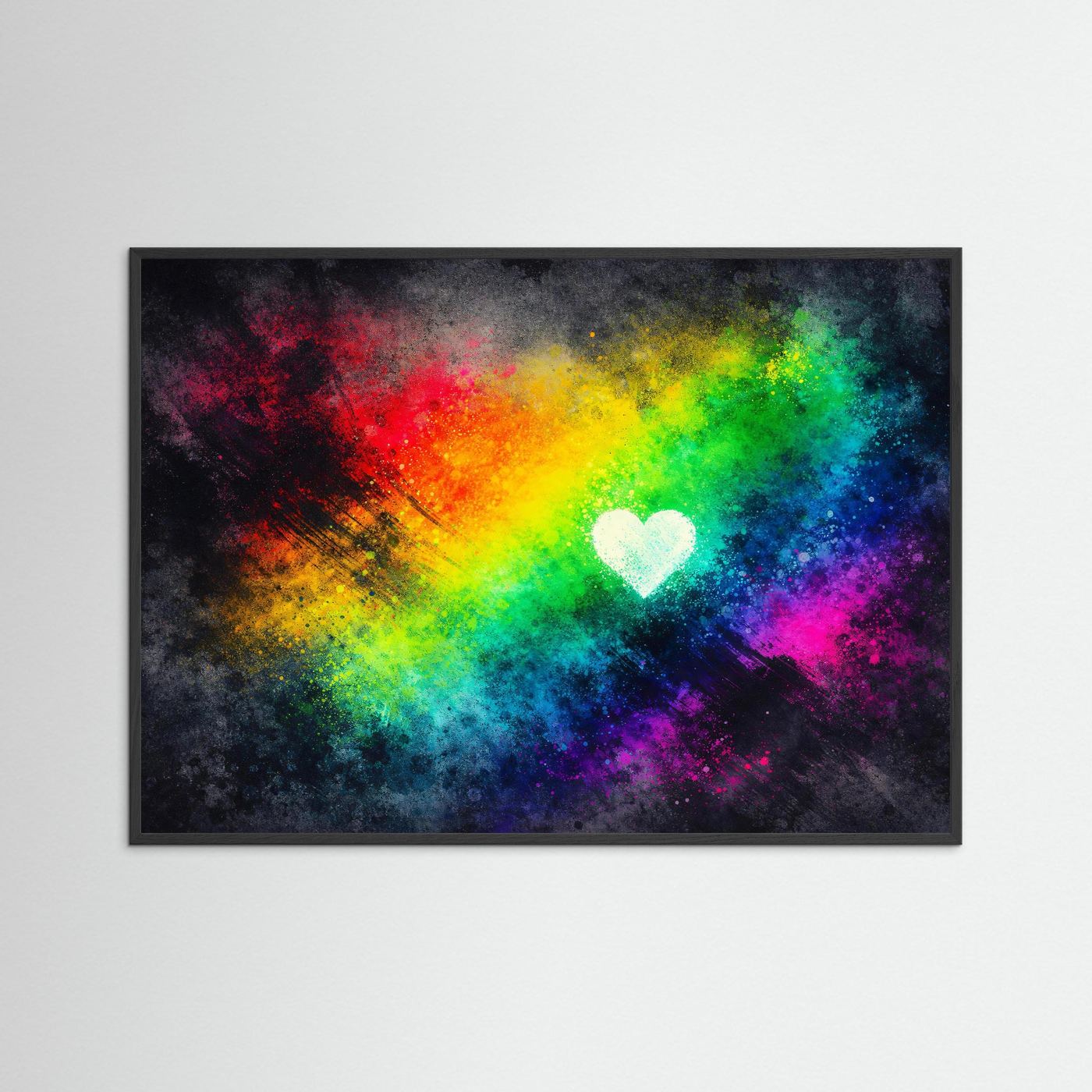 Leuchtendes Regenbogen Herz | Buntes Abstraktes Wandbild & Kunst Poster Querformat