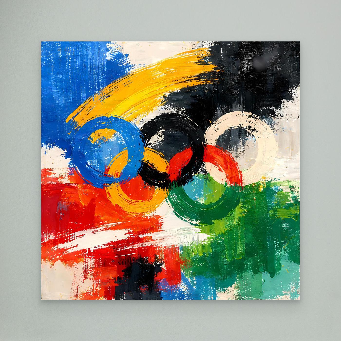 Leinwandbild abstrakte Olympische Ringe: Blau, Gelb, Schwarz, Rot, Grün (ohne Rahmen)