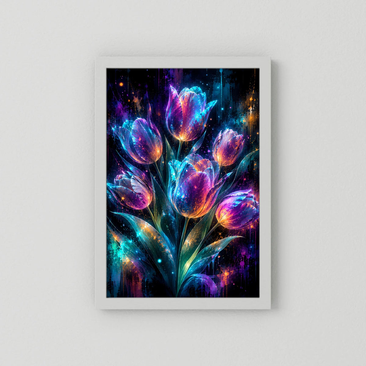 Leuchtende Tulpen in Neonfarben | Magische Blumen Kunst | Poster Hochformat