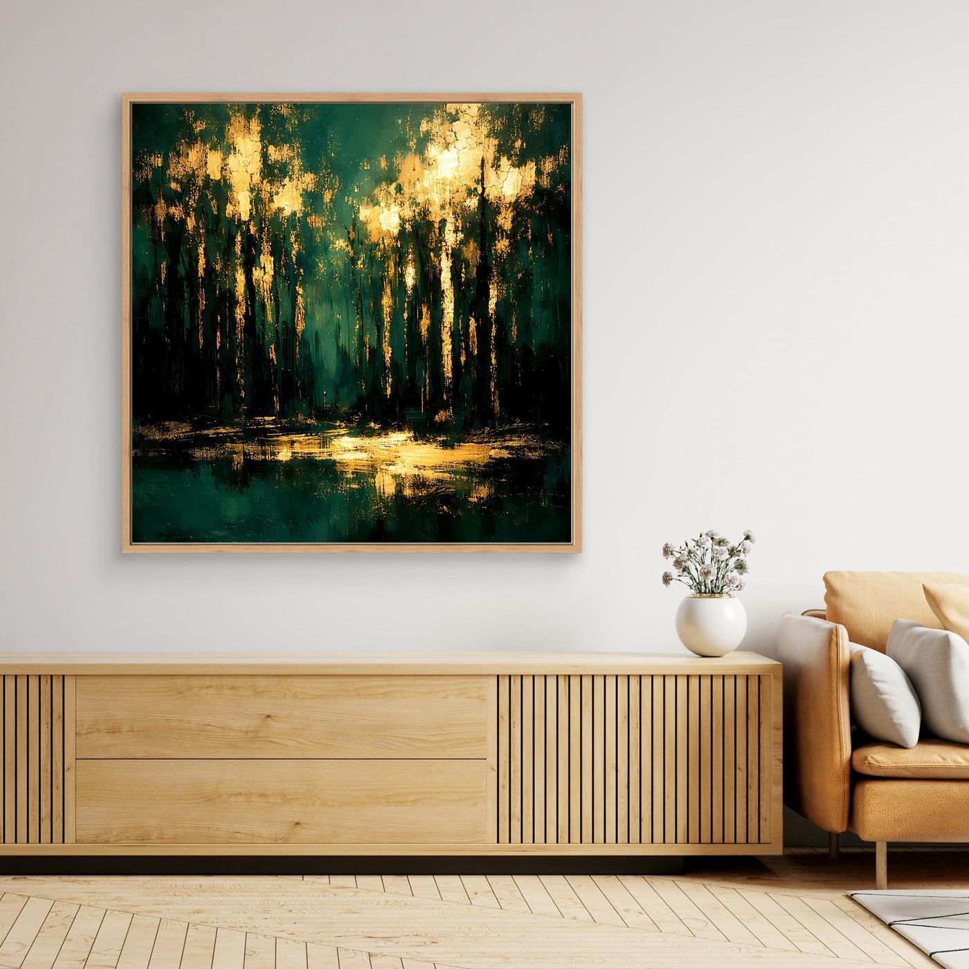 Leinwand Mystischer Wald im Abendlicht | Abstraktes Natur Wandbild Moderne Kunst
