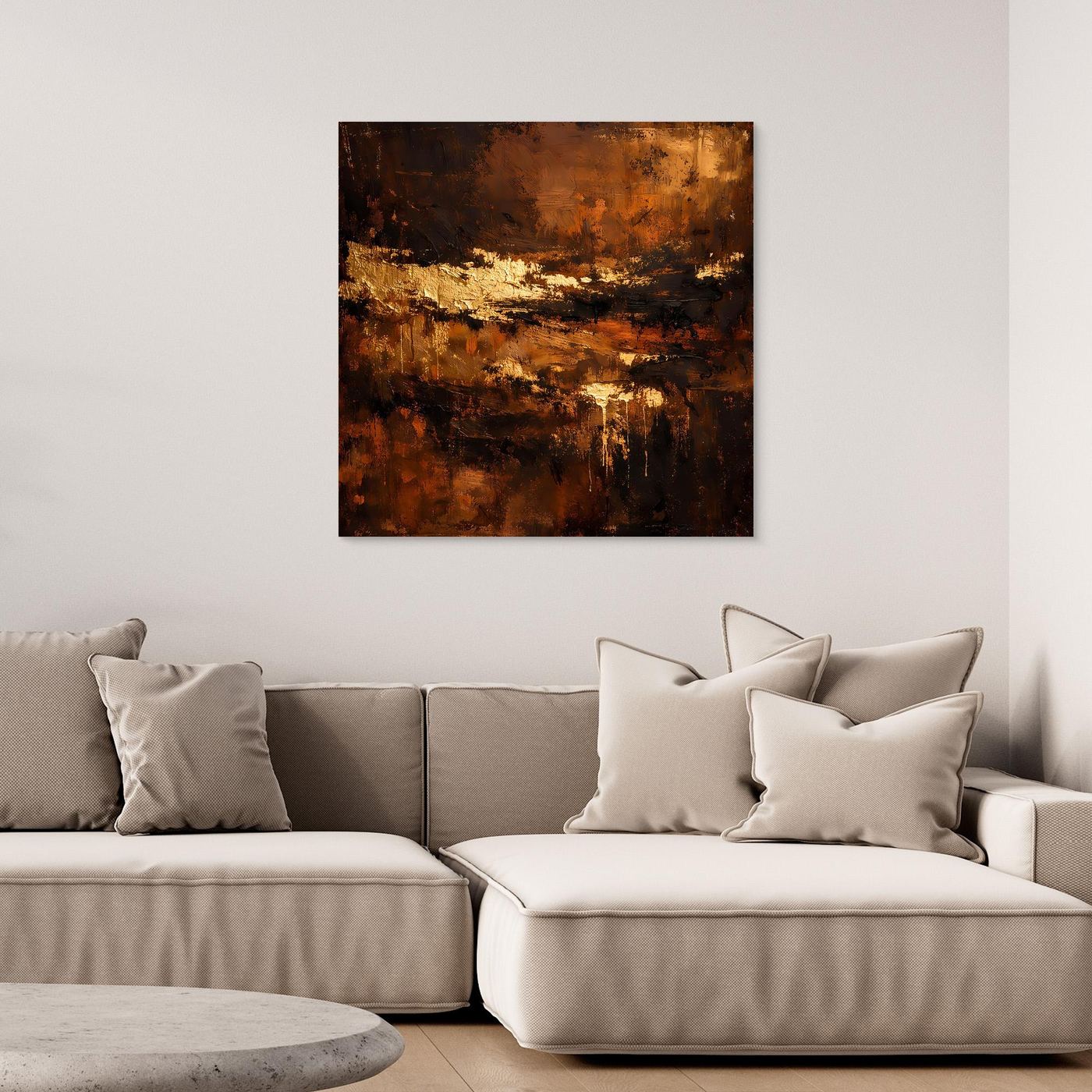 Leinwand Abstraktes Ölgemälde in Gold und Bronze | Modernes Luxus Wandbild