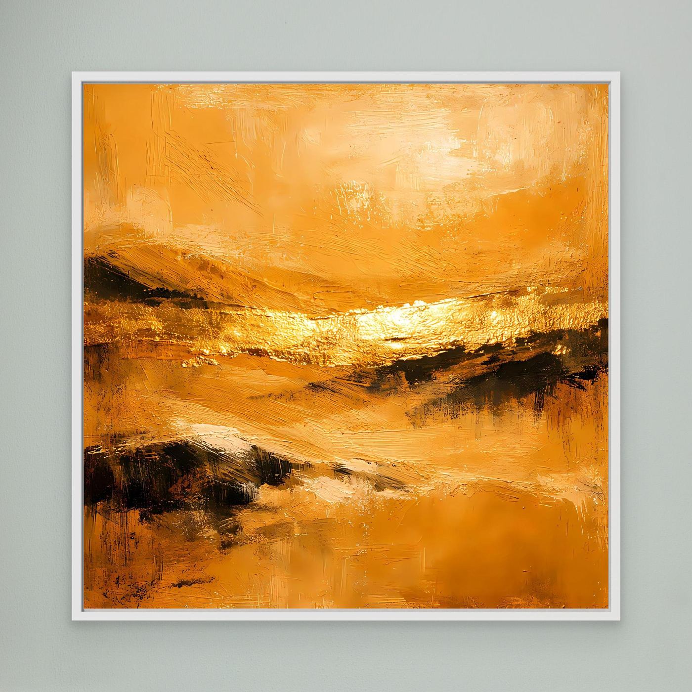 Leinwand Abstrakte Landschaft in Gold und Ocker | Modernes Elegantes Natur Wandbild