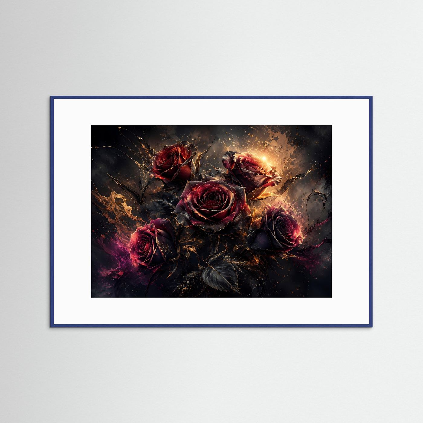 Dunkle Rosen Poster | Schwarze & Bordeauxrote Rosen mit Gold | Elegante Abstrakte Blumen Wandkunst Modern