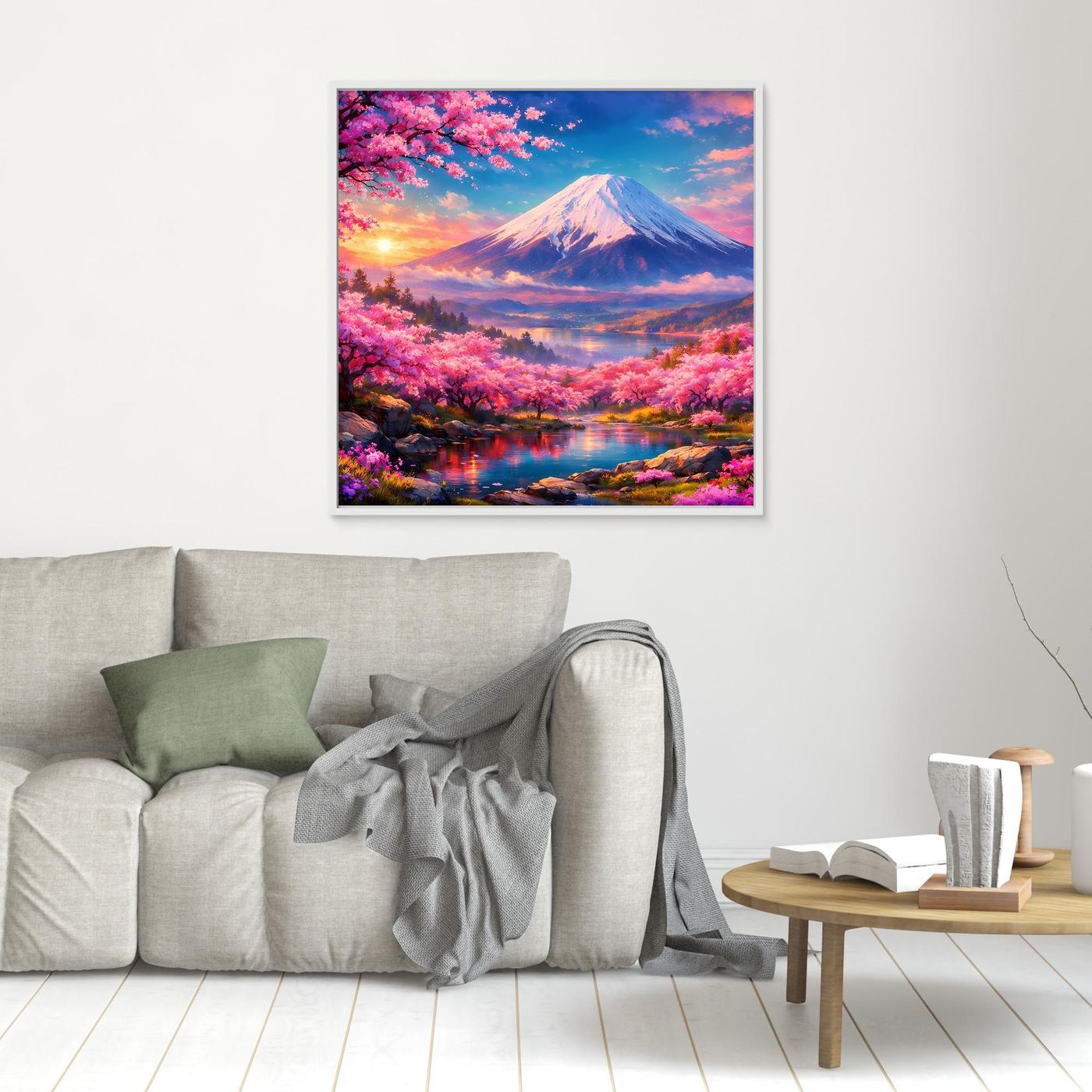 Leinwandbild Magischer Fuji & Kirschblüte | Japanisches Frühlingserwachen Wandbild auf echtem Holzkeilrahmen