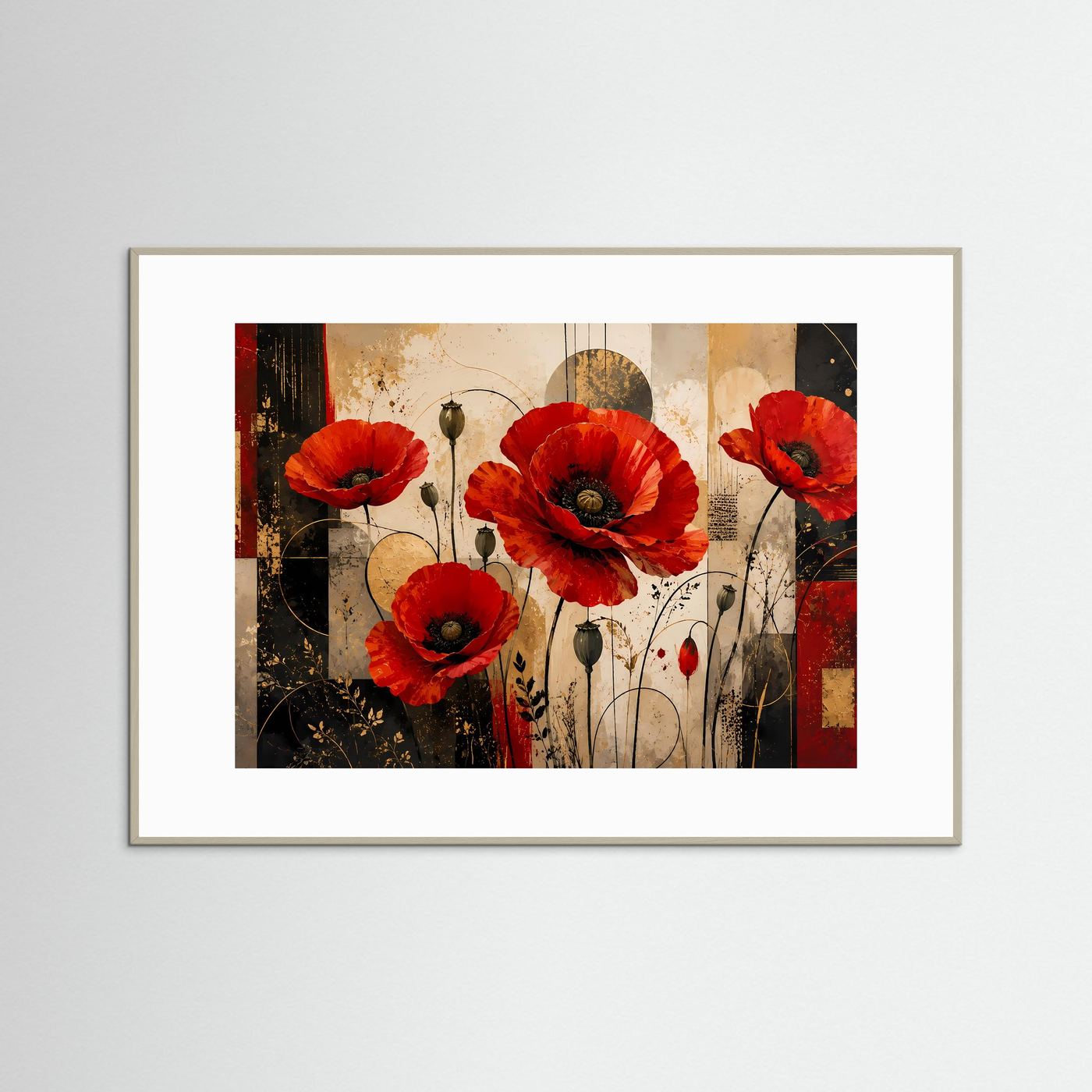 Elegante Mohnblumen im abstrakten Stil | Blumen & Kunst-Wandbild