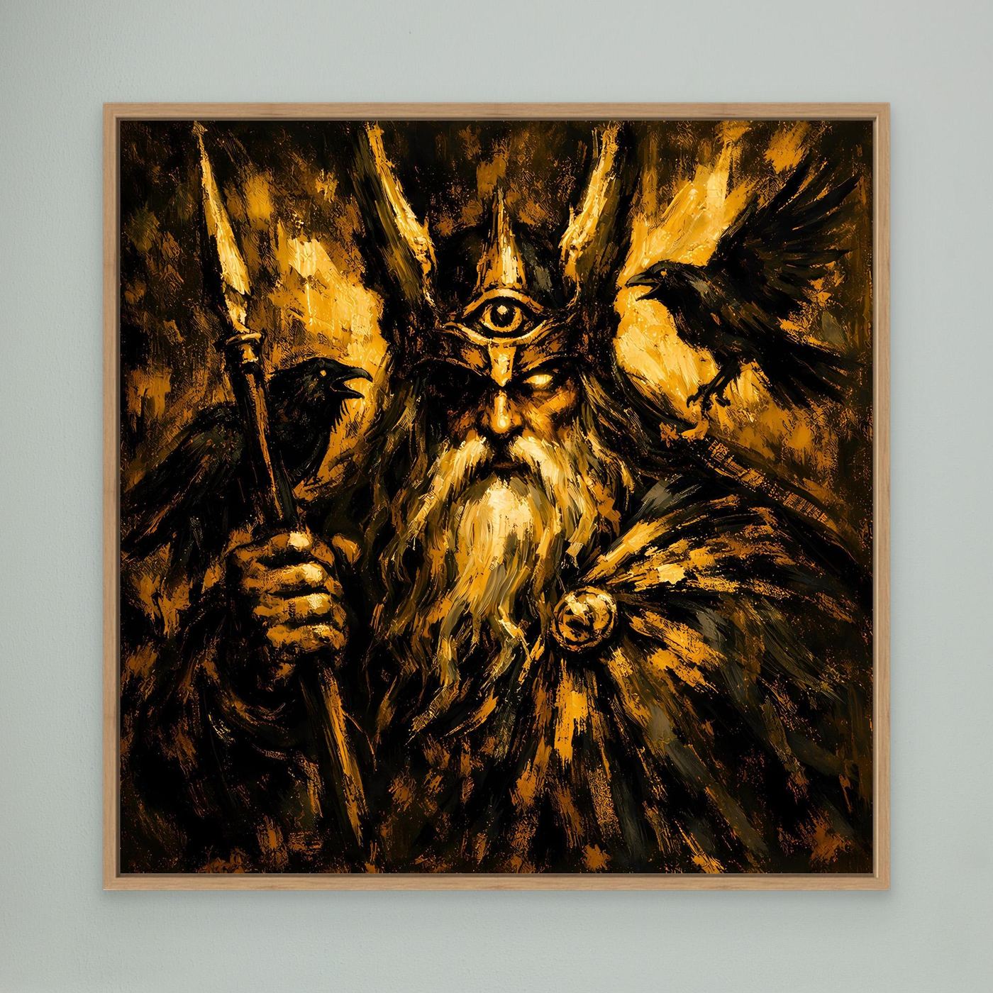 Leinwand Mythischer Allvater Odin in Goldoptik | Abstraktes Wikinger Götter Wandbild