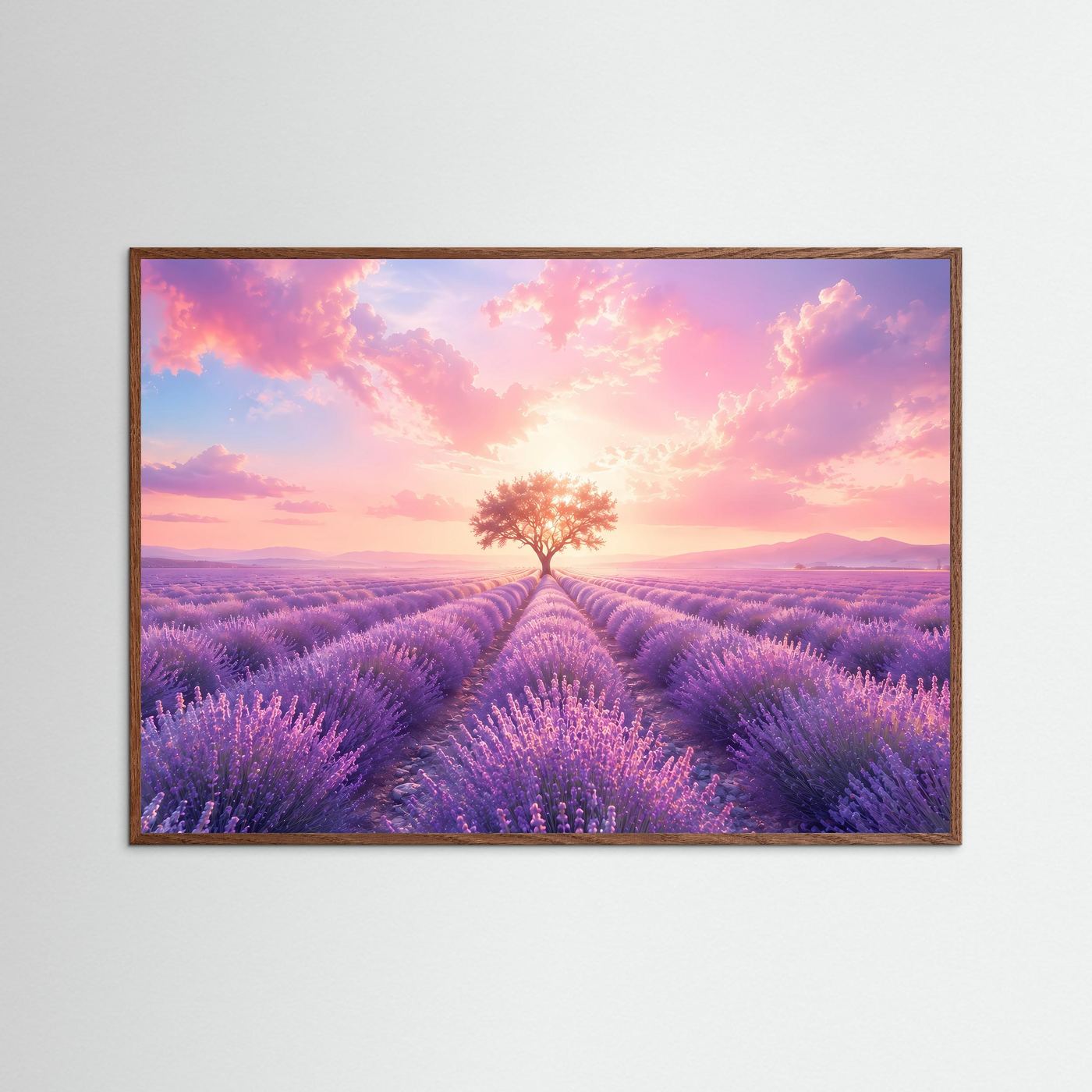 Lavendelfeld Poster | Sonnenuntergang Landschaft | Baum des Lebens Wandbild | Provence Natur Kunst | Romantischer Fine Art Print