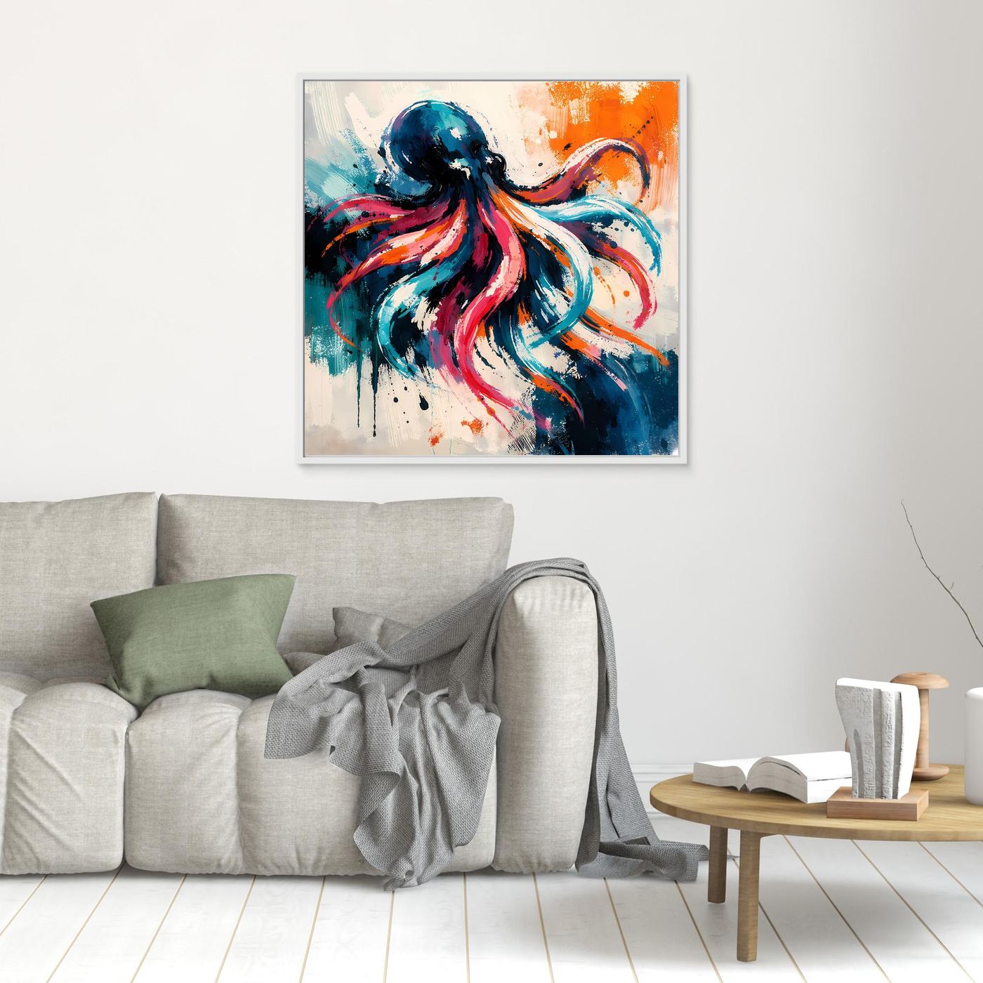 Leinwand Dynamischer Oktopus im Farbenmeer | Abstraktes Krake Wandbild