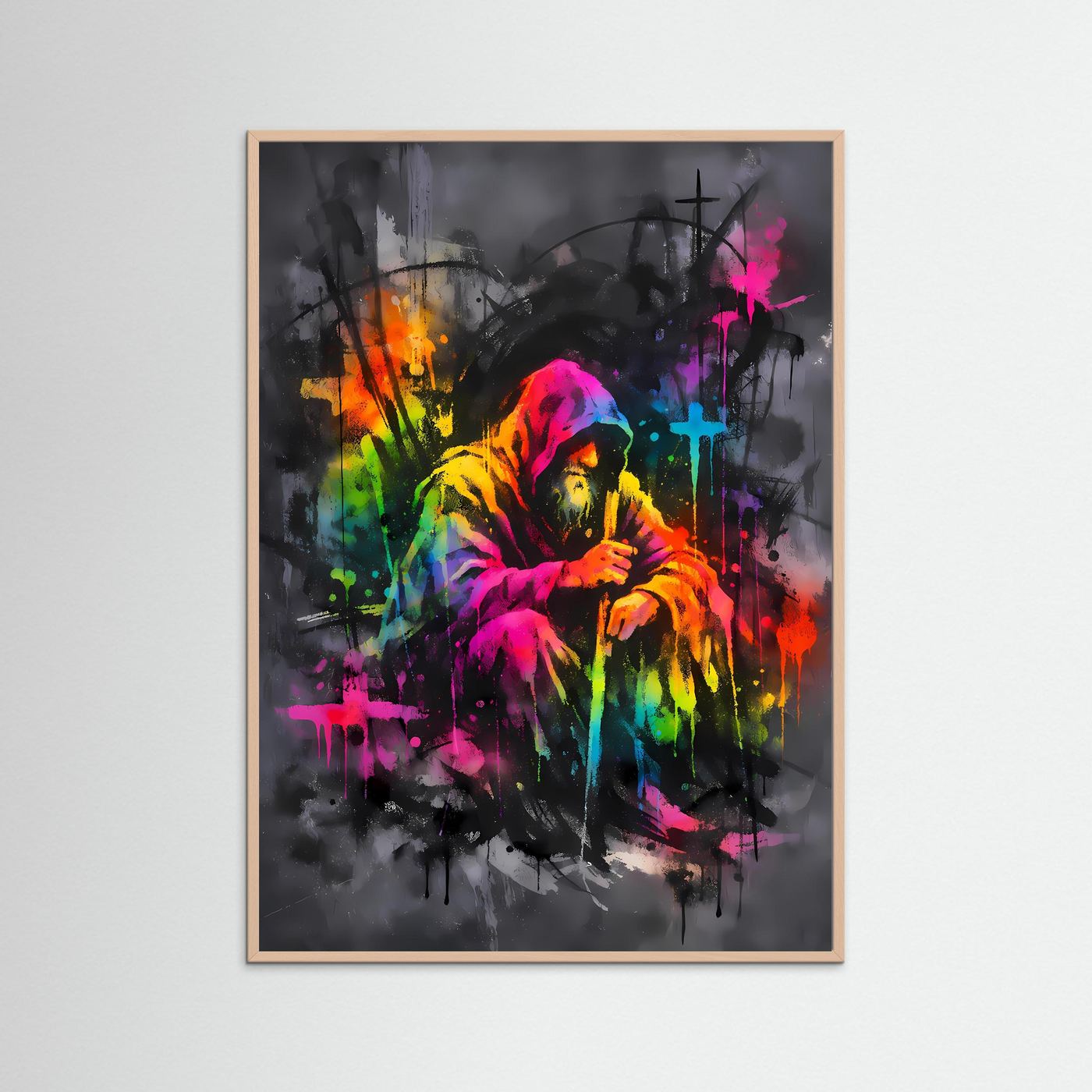 The Neon Hermit | Luxuriöses Mystik Poster Bunt & Dunkel | Abstraktes Magier Kunstposter Hochformat